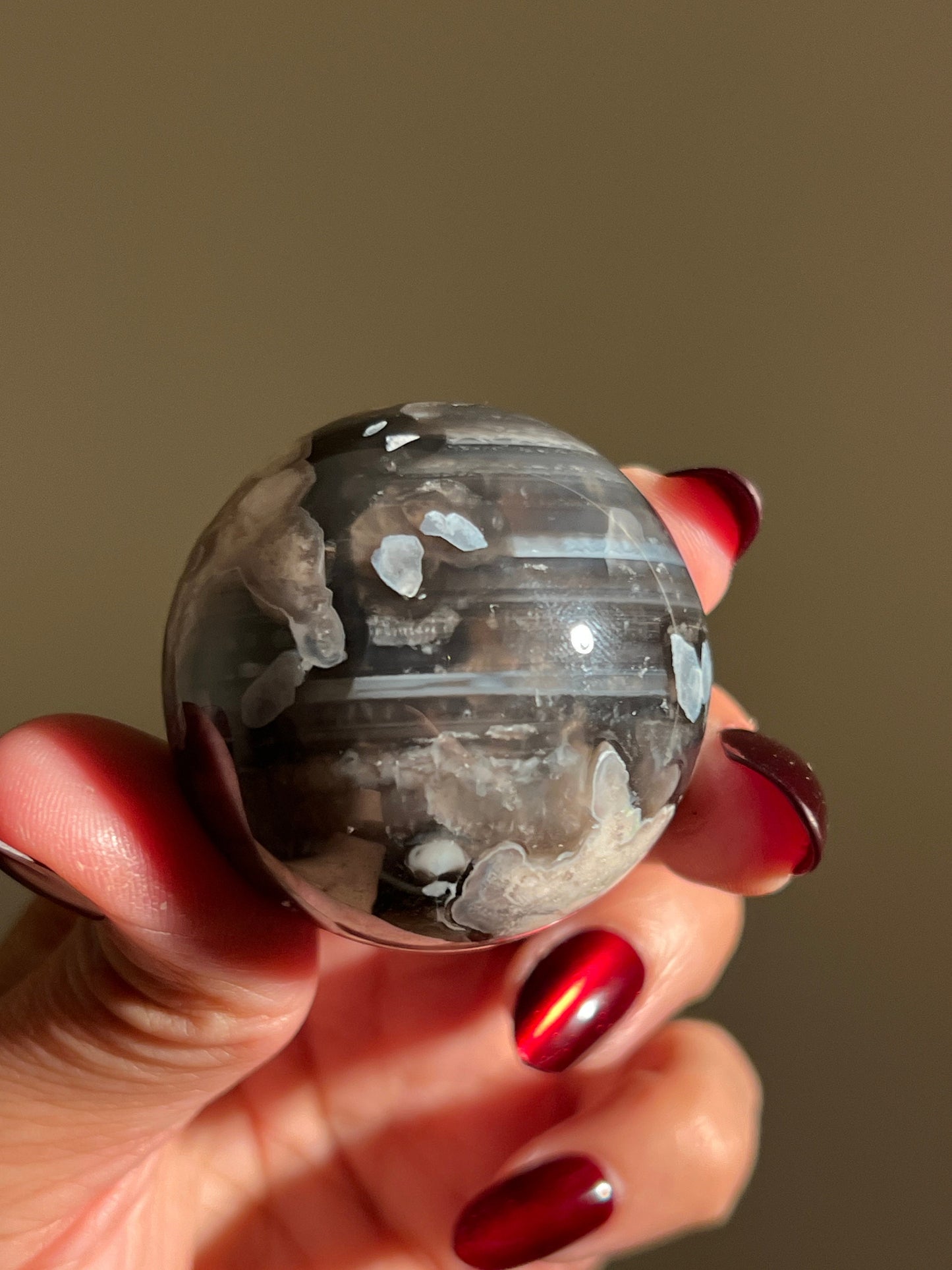 Black Flower Agate Sphere, Rare Black Flower Agate, Blue Flower Agate, Cherry Blossom Agate, Sakura Agate, Crystal Sphere, SMALL