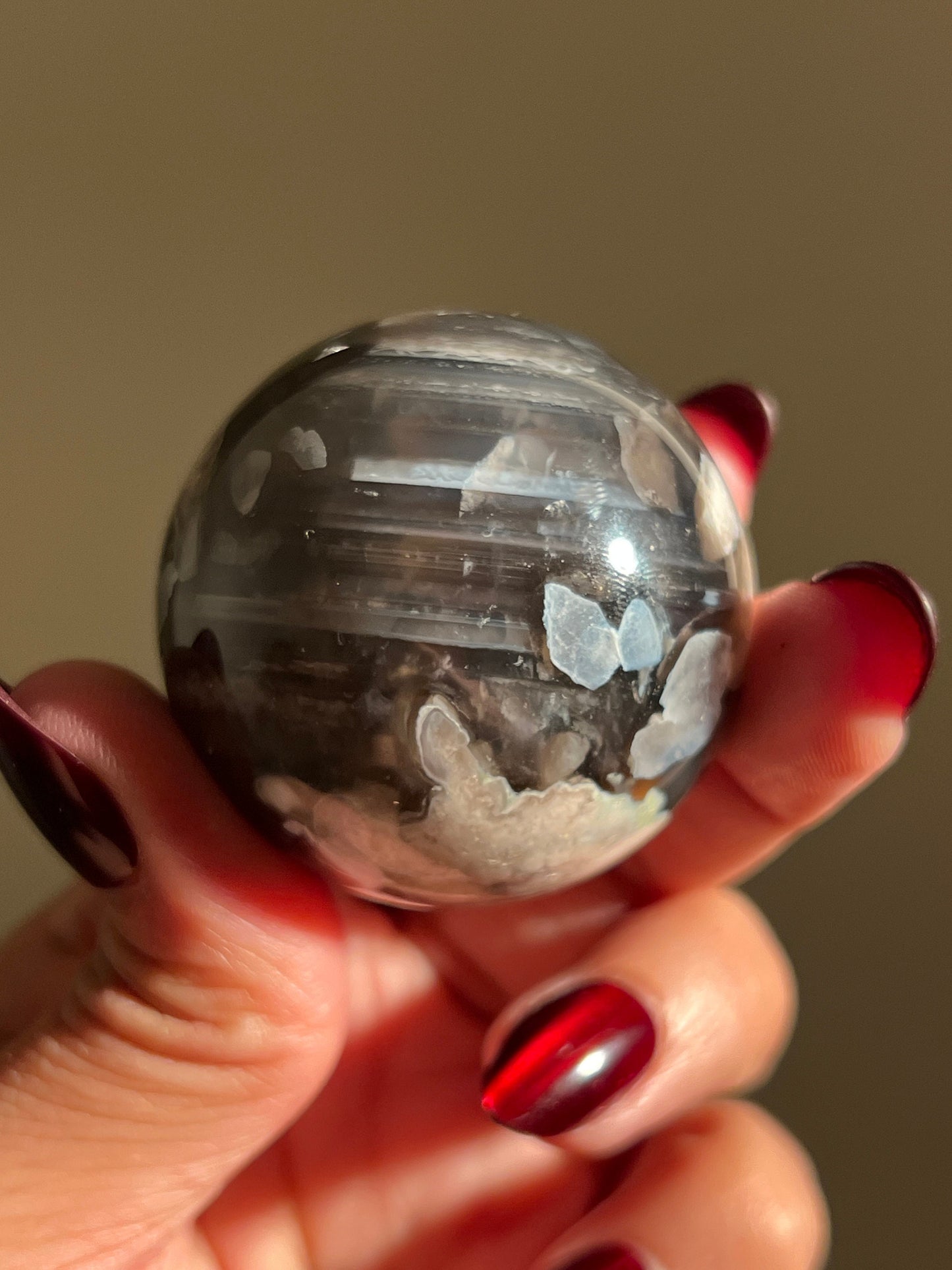 Black Flower Agate Sphere, Rare Black Flower Agate, Blue Flower Agate, Cherry Blossom Agate, Sakura Agate, Crystal Sphere, SMALL