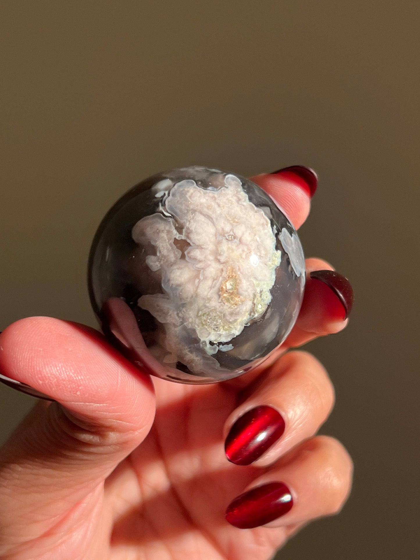 Black Flower Agate Sphere, Rare Black Flower Agate, Blue Flower Agate, Cherry Blossom Agate, Sakura Agate, Crystal Sphere, SMALL