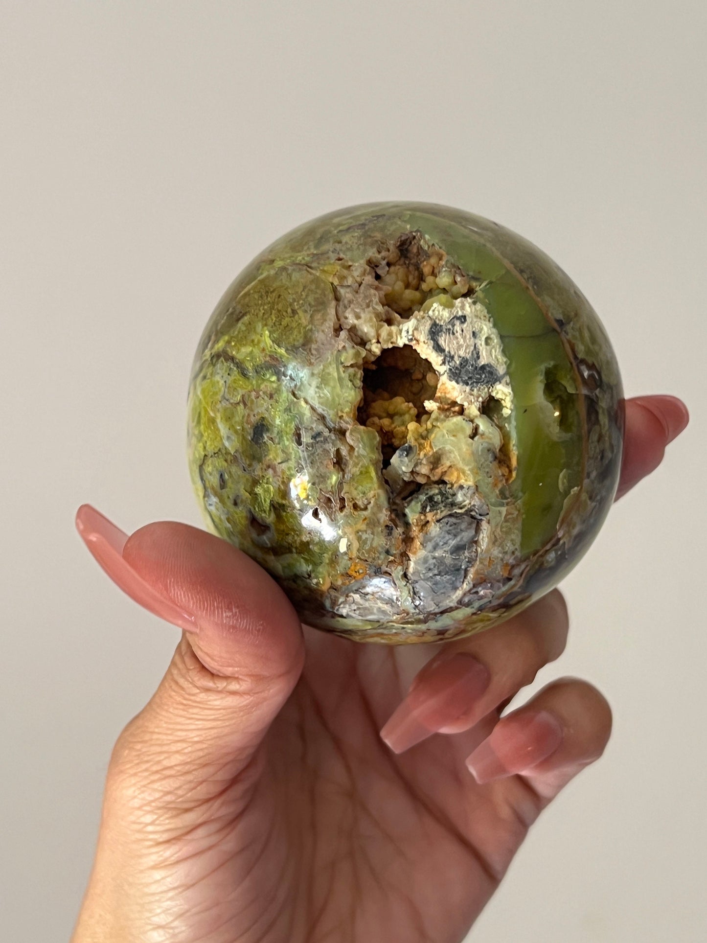 Unique Green Opal Sphere, Green Opal Stone, Pistachio Opal, Green Opal From Peru, Heart Chakra Healing Crystal, Crystal Gifts,