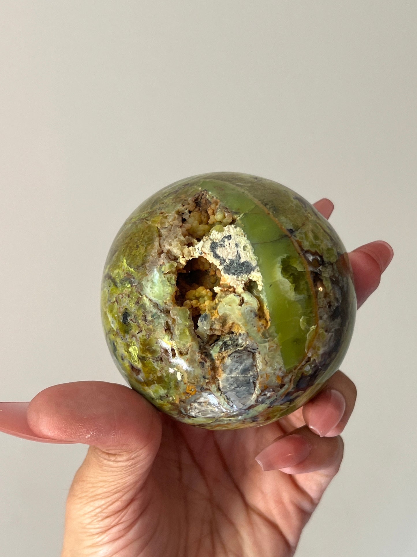 Unique Green Opal Sphere, Green Opal Stone, Pistachio Opal, Green Opal From Peru, Heart Chakra Healing Crystal, Crystal Gifts,