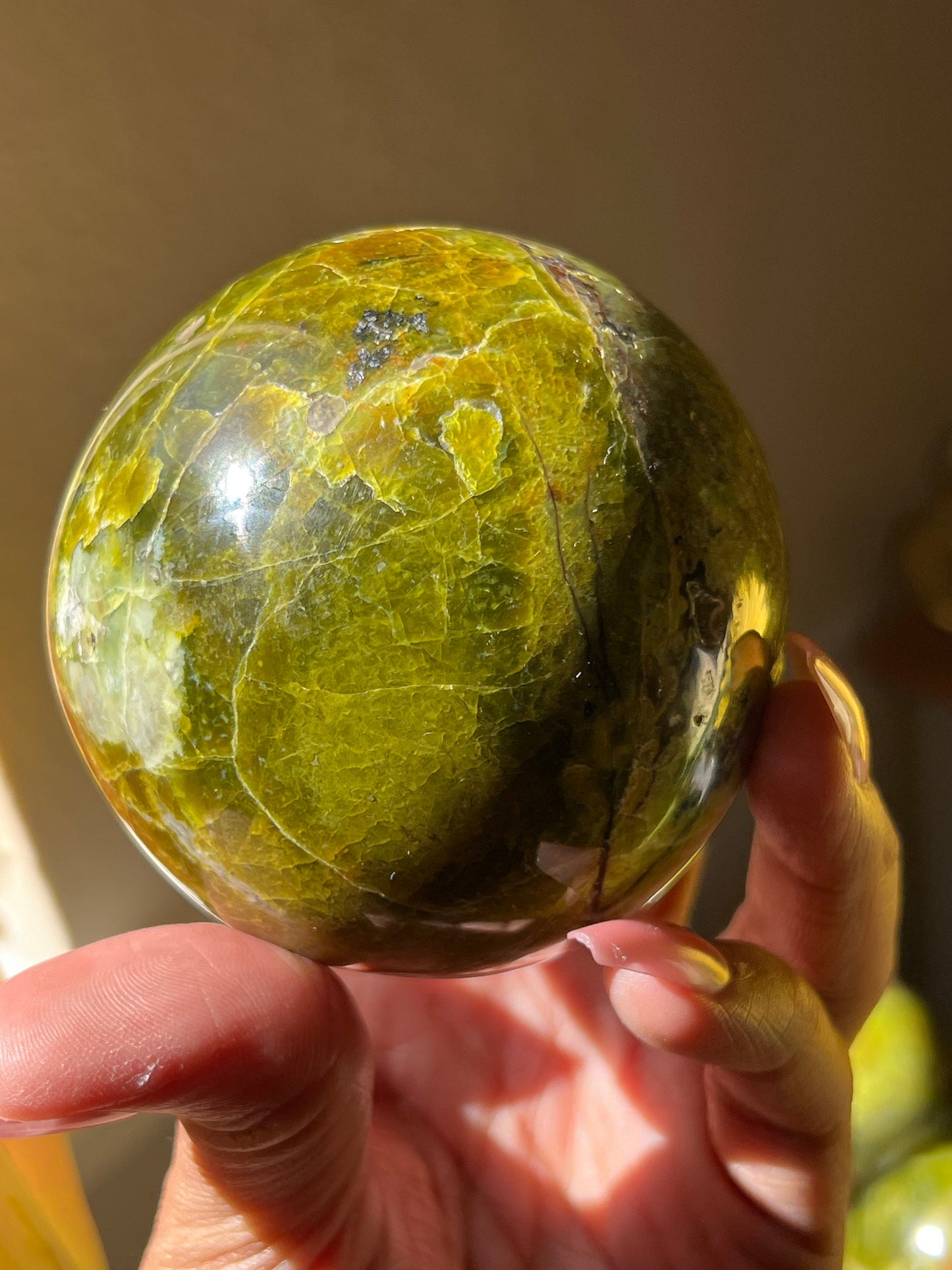 Unique Green Opal Sphere, Green Opal Stone, Pistachio Opal, Green Opal From Peru, Heart Chakra Healing Crystal, Crystal Gifts,