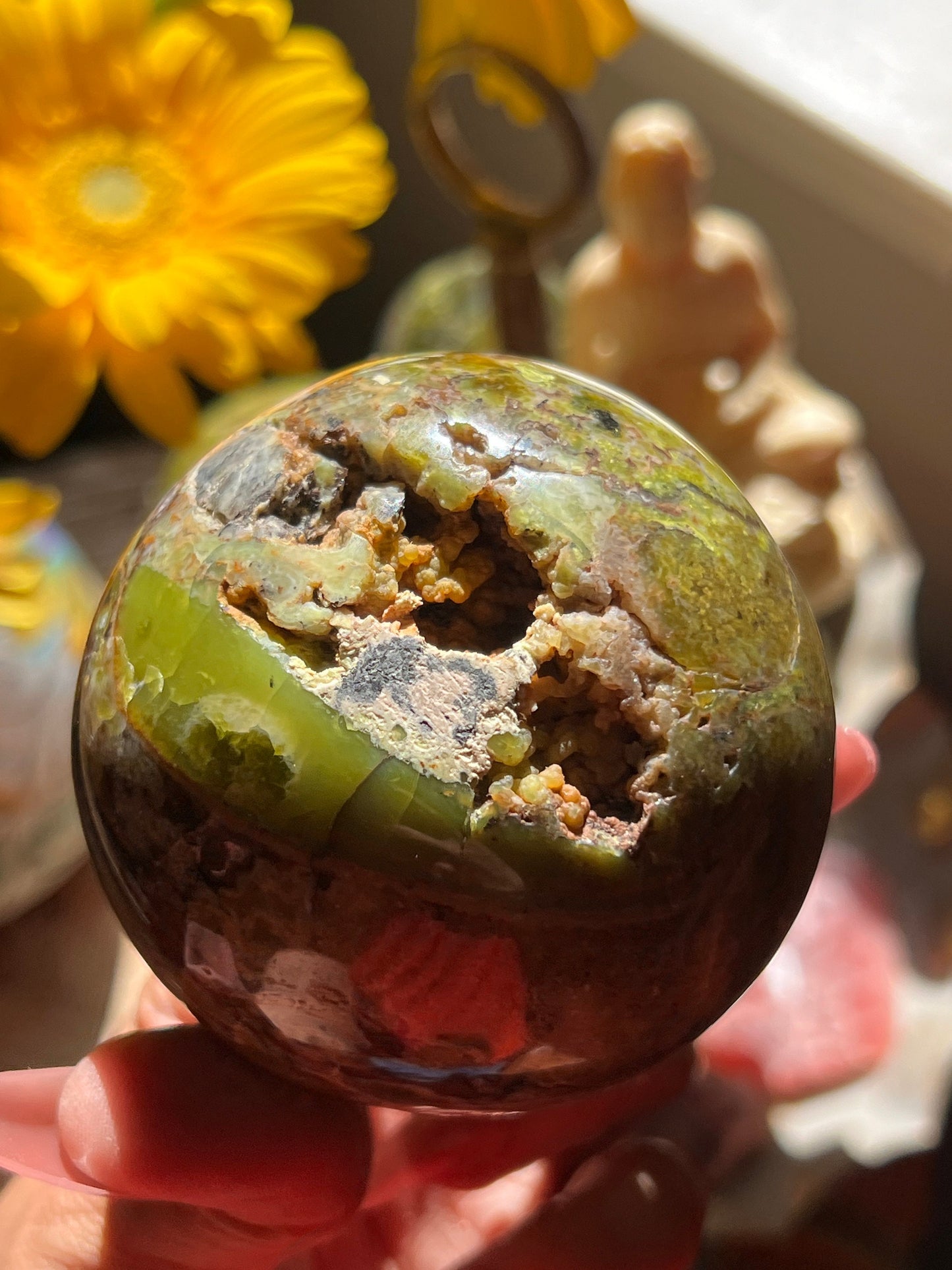 Unique Green Opal Sphere, Green Opal Stone, Pistachio Opal, Green Opal From Peru, Heart Chakra Healing Crystal, Crystal Gifts,