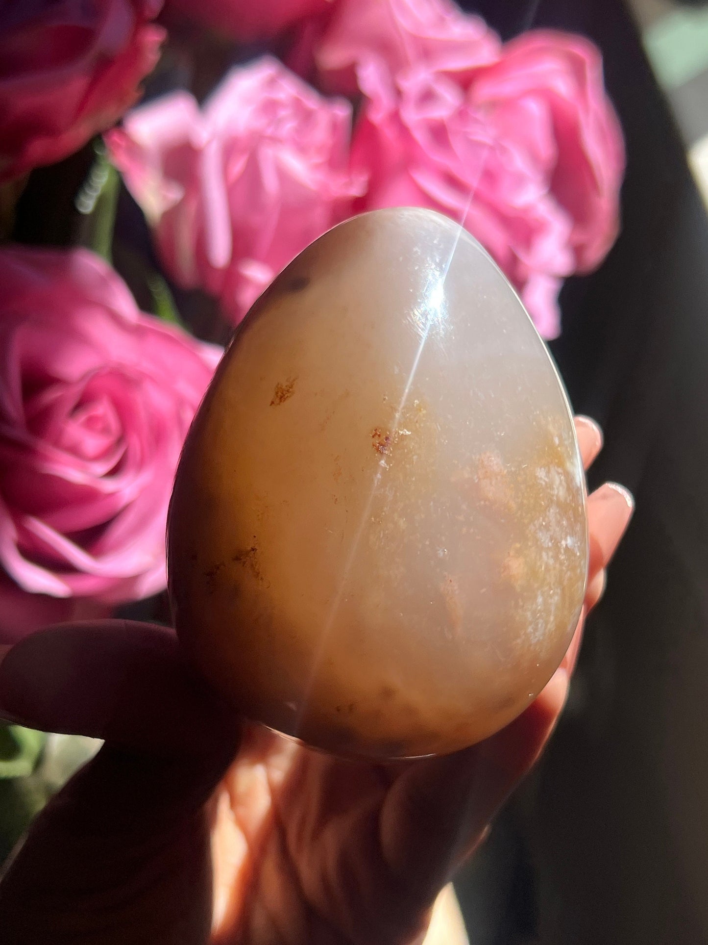 Flower Agate Egg – Pink Amethyst Crystal Stone for Gift or Decor