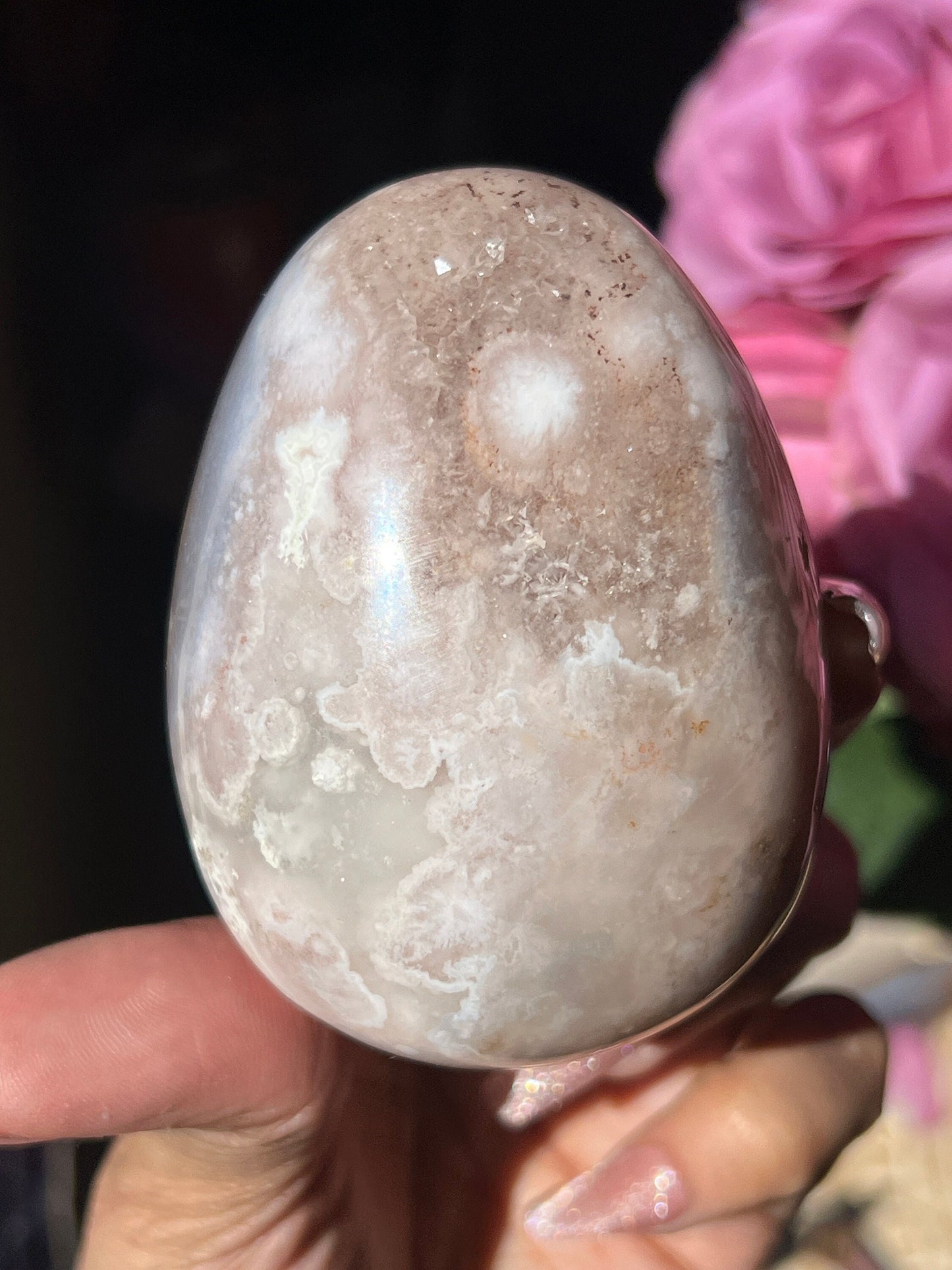 Flower Agate Egg – Pink Amethyst Crystal Stone for Gift or Decor