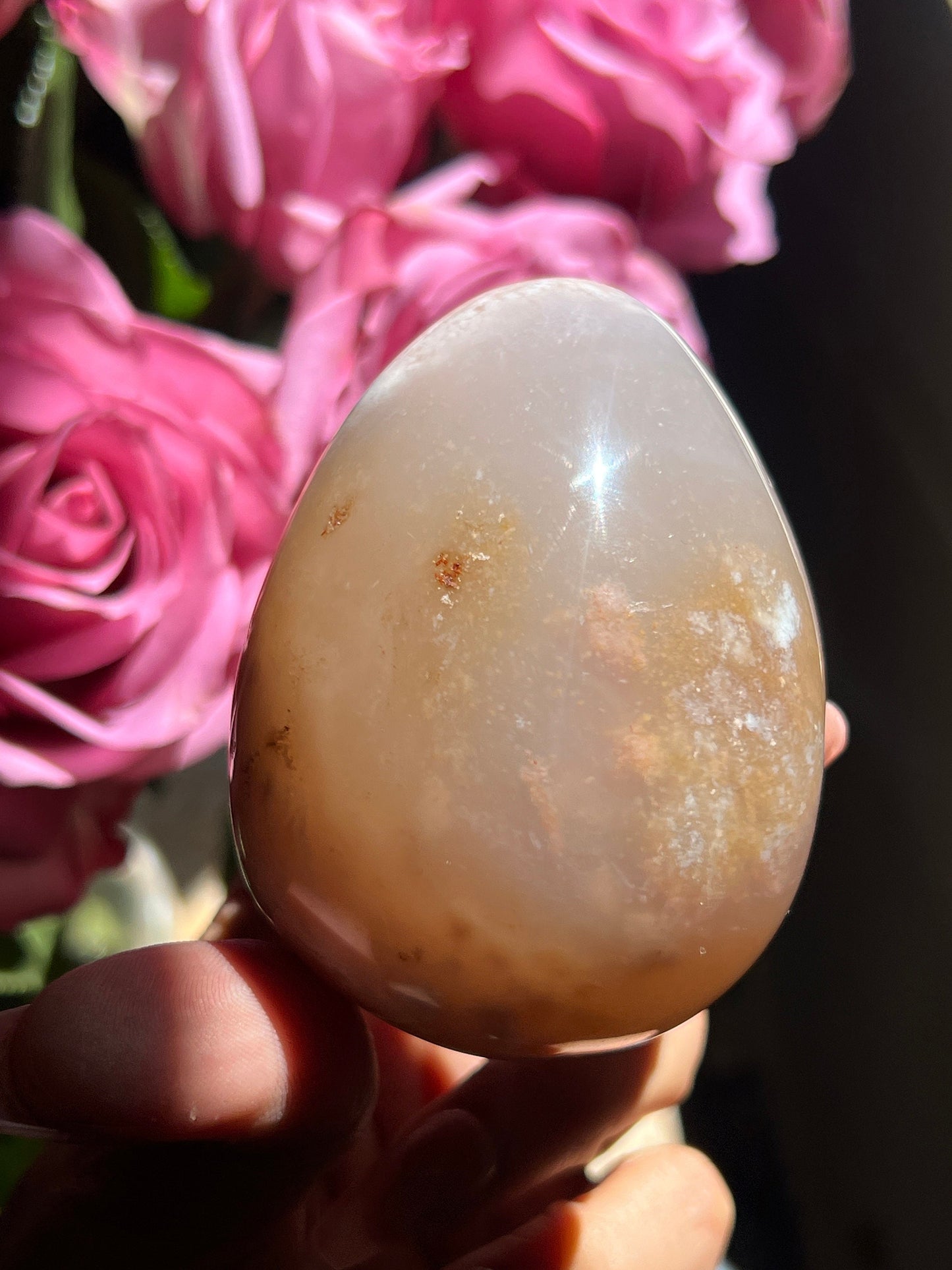 Flower Agate Egg – Pink Amethyst Crystal Stone for Gift or Decor