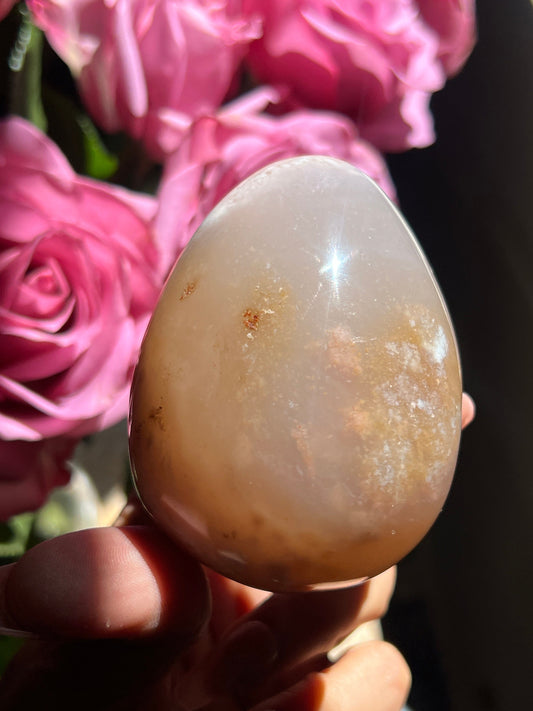 Flower Agate Egg – Pink Amethyst Crystal Stone for Gift or Decor