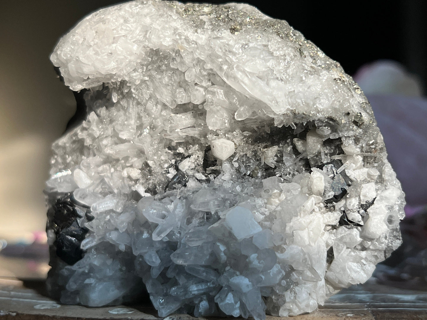 Black Tourmaline Crystal Skull with Pyrite, Crystal Skull