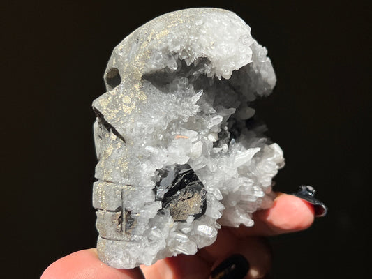 Black Tourmaline Crystal Skull with Pyrite, Crystal Skull