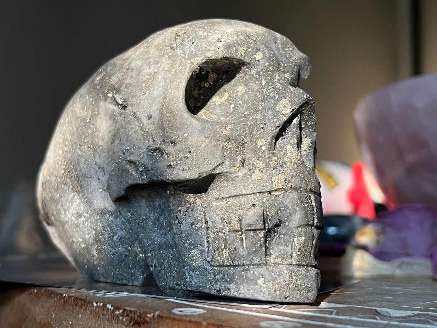 Black Tourmaline Crystal Skull with Pyrite, Crystal Skull