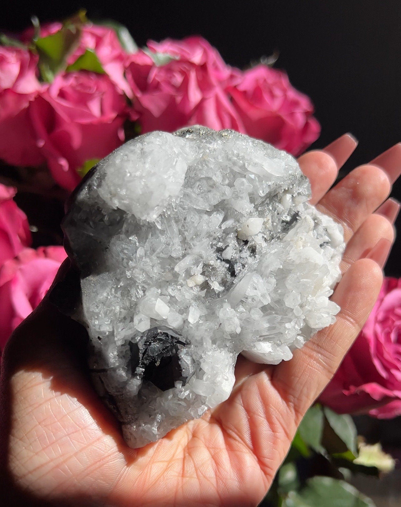 Black Tourmaline Crystal Skull with Pyrite, Crystal Skull