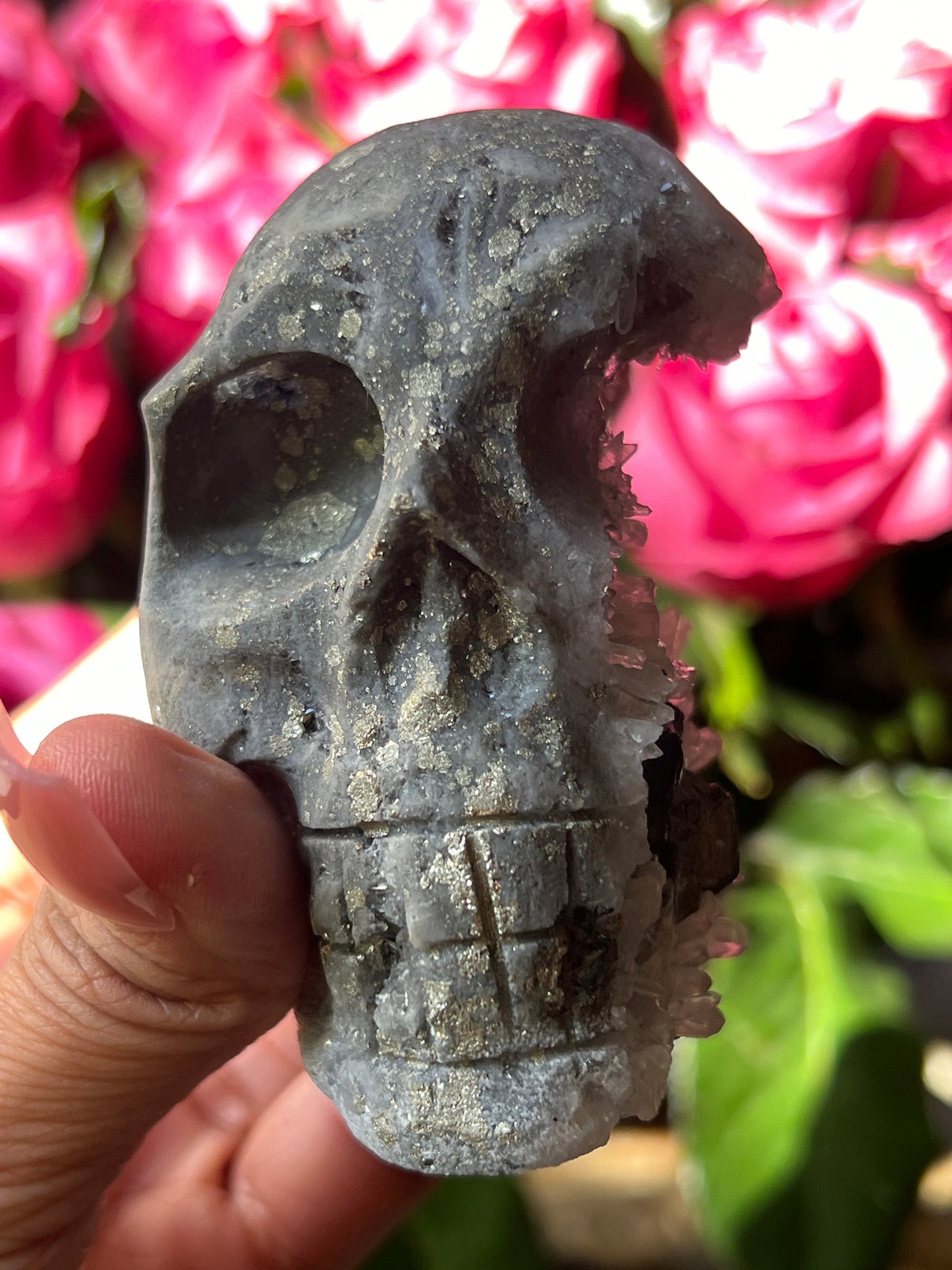 Black Tourmaline Crystal Skull with Pyrite, Crystal Skull