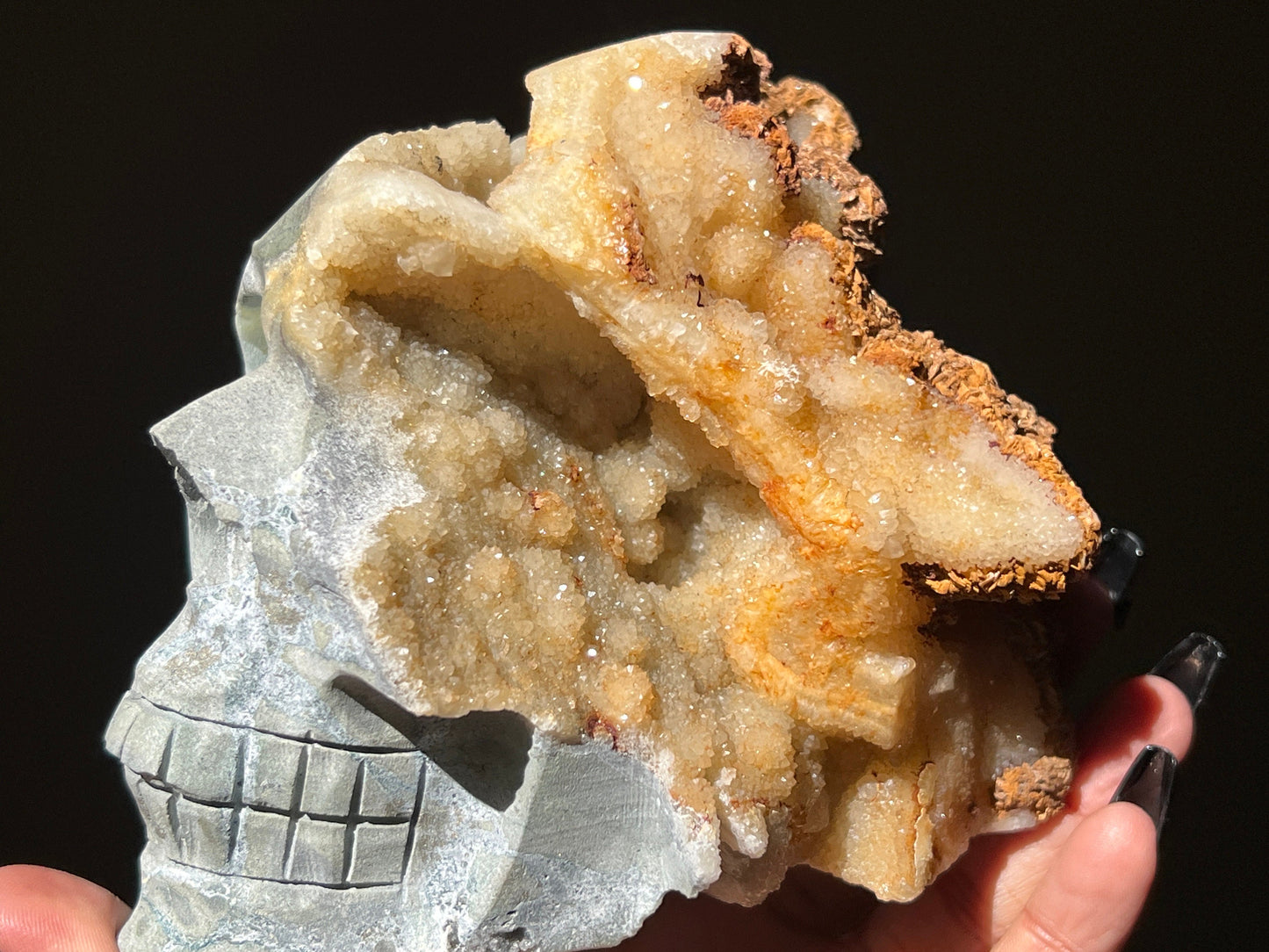 Druzy Caribbean Calcite Skull, Blue Aragonite Skull -Metaphysical gifts