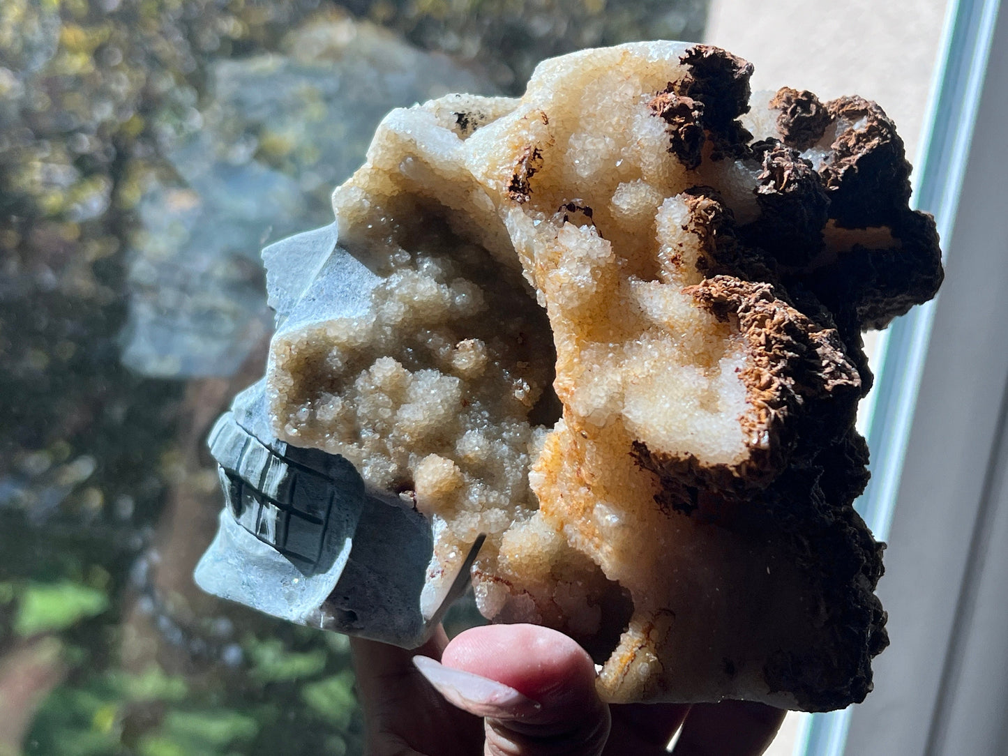 Druzy Caribbean Calcite Skull, Blue Aragonite Skull -Metaphysical gifts