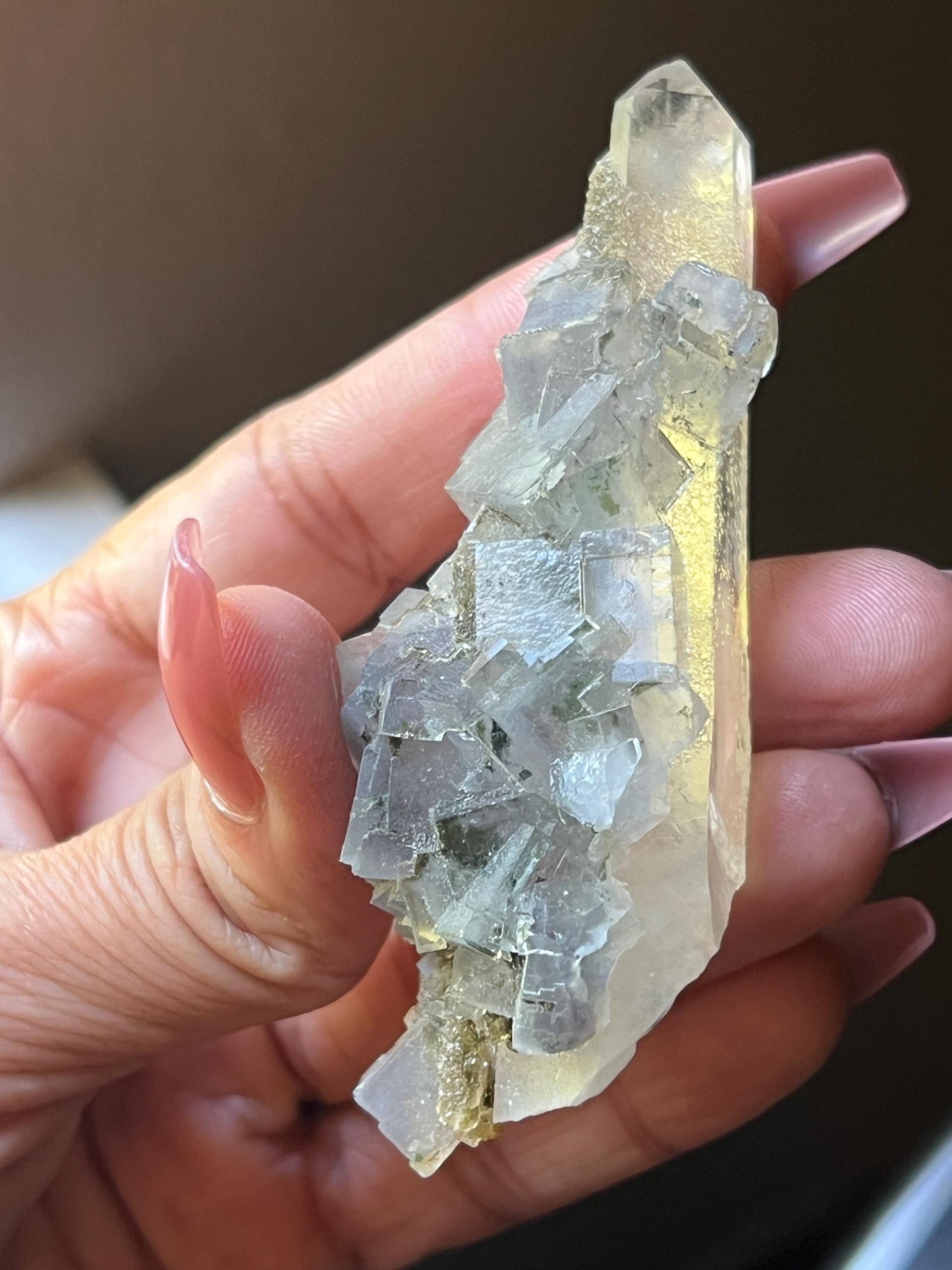 YGX Fluorite, Yaogangxian Fluorite, Porcelain Fluorite Specimen, Fluorite on Quartz, Fluorite Specimen, Crystal Gifts, Fluorite with Pyrite