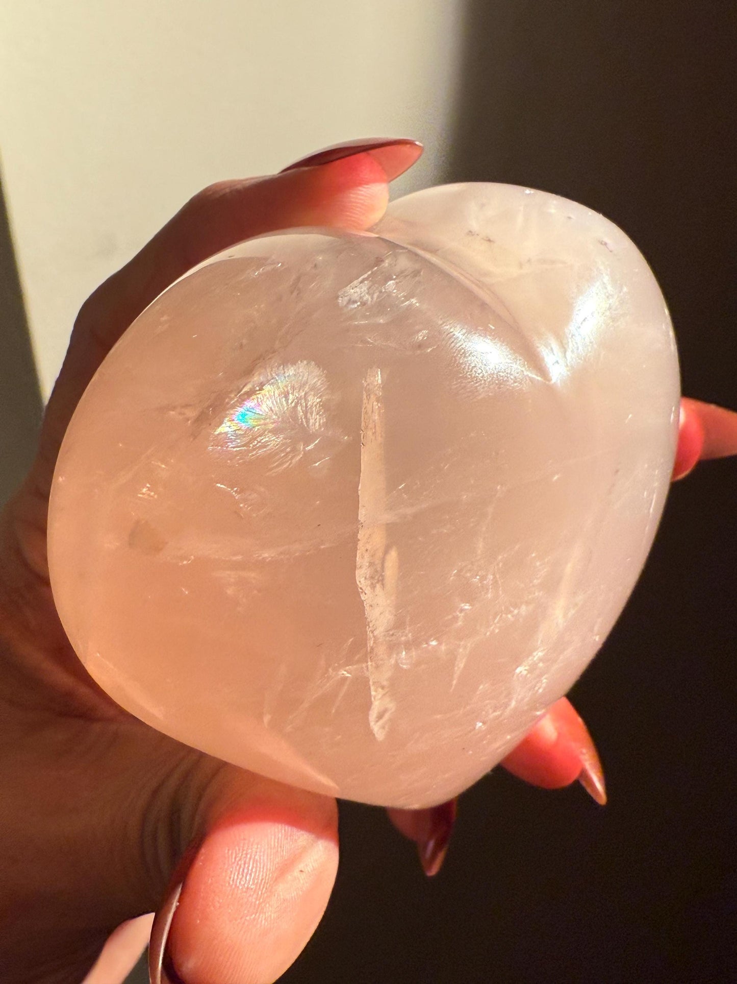 Star Flash Rose Quartz Heart - Rose Quartz Crystal Heart