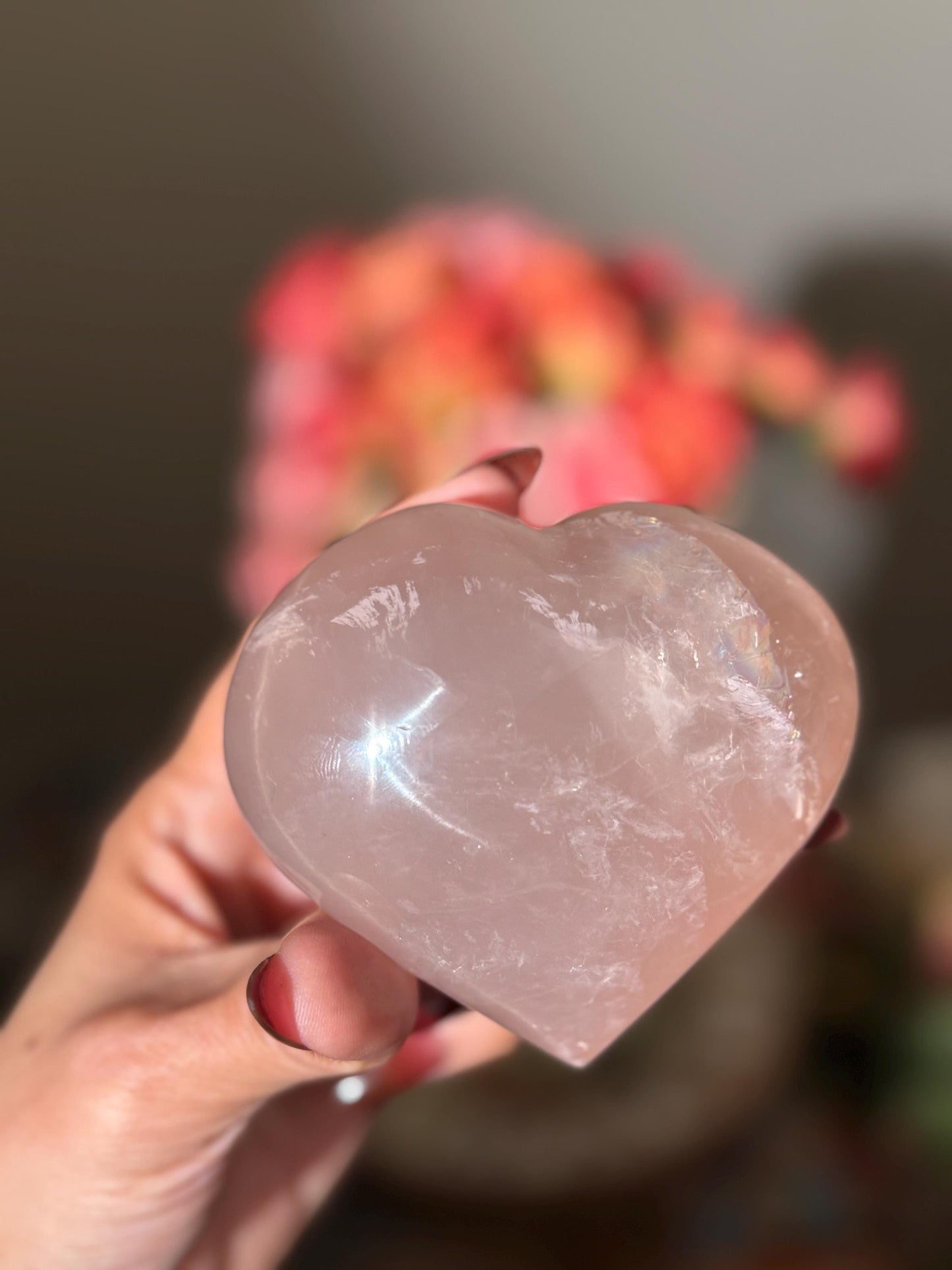 Star Flash Rose Quartz Heart - Rose Quartz Crystal Heart