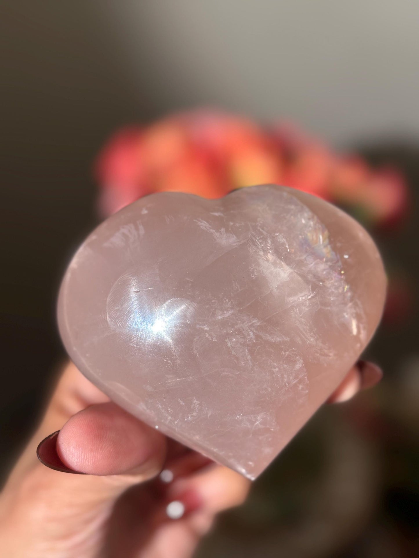 Star Flash Rose Quartz Heart - Rose Quartz Crystal Heart