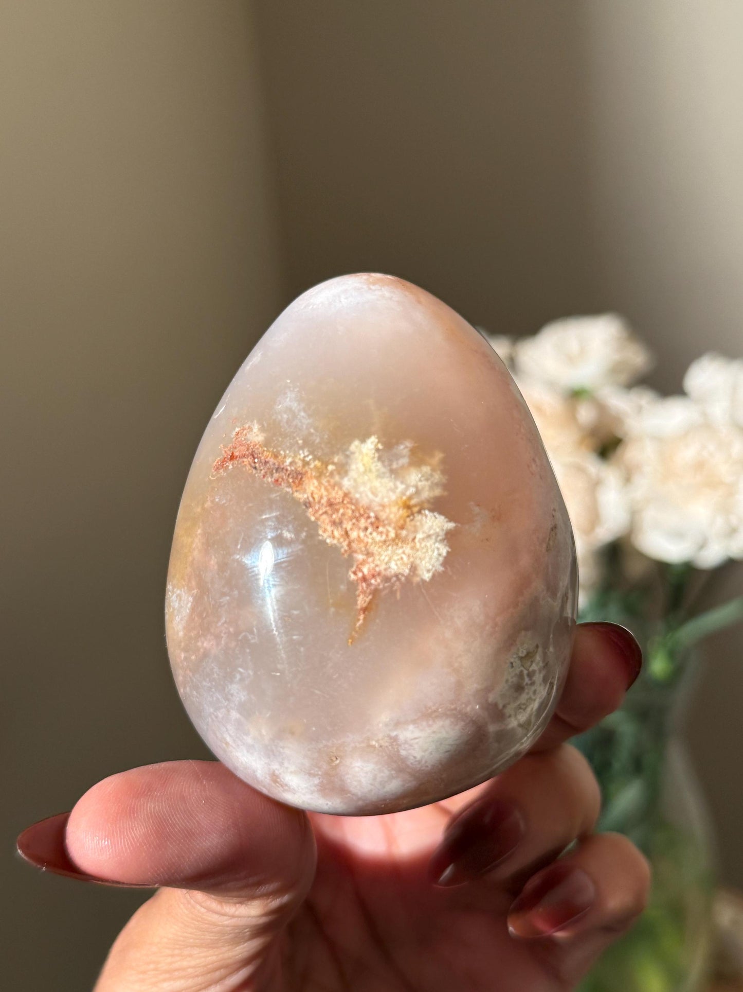 Flower Agate Egg – Pink Amethyst Crystal Stone for Gift or Decor