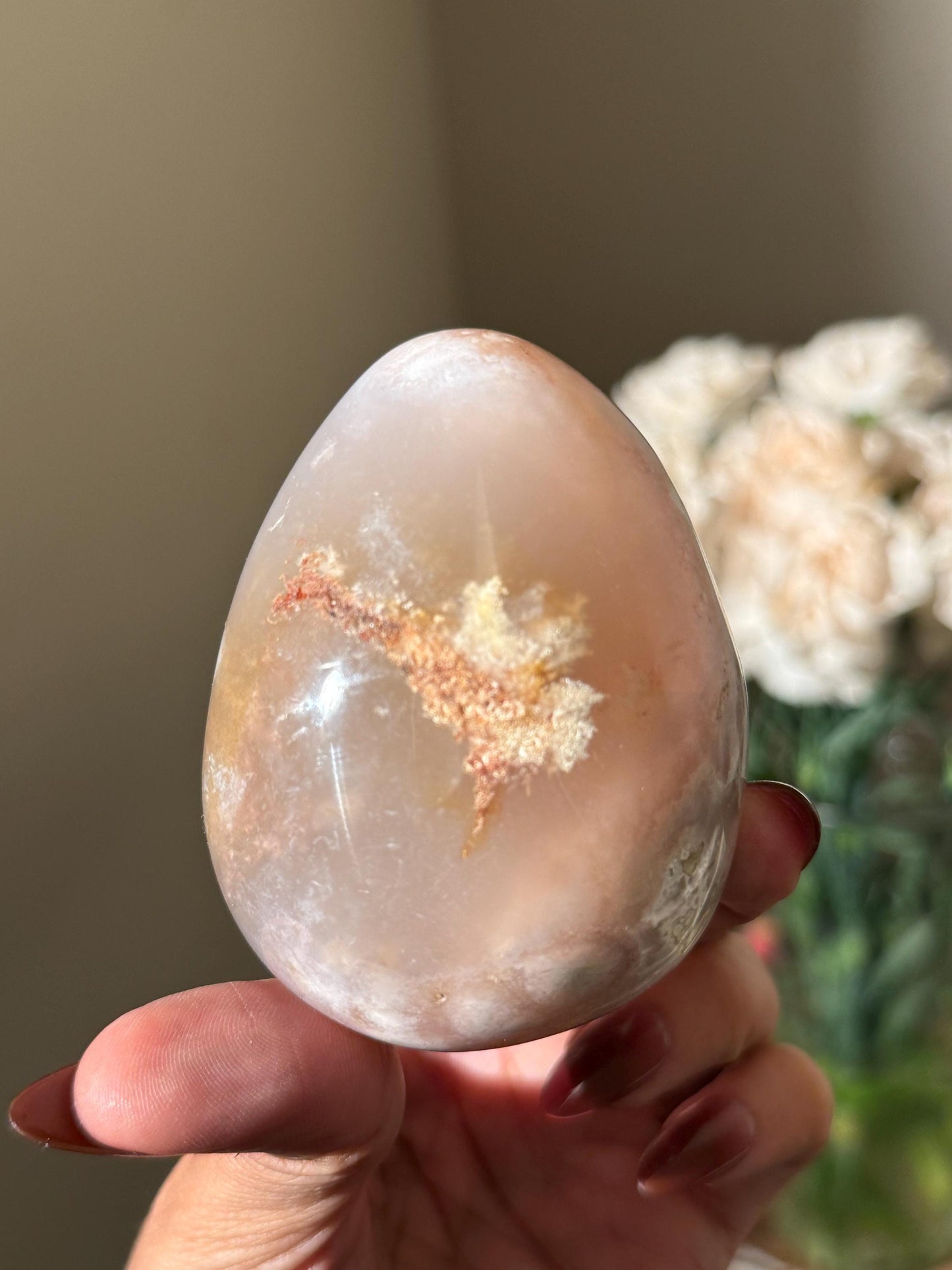 Flower Agate Egg – Pink Amethyst Crystal Stone for Gift or Decor