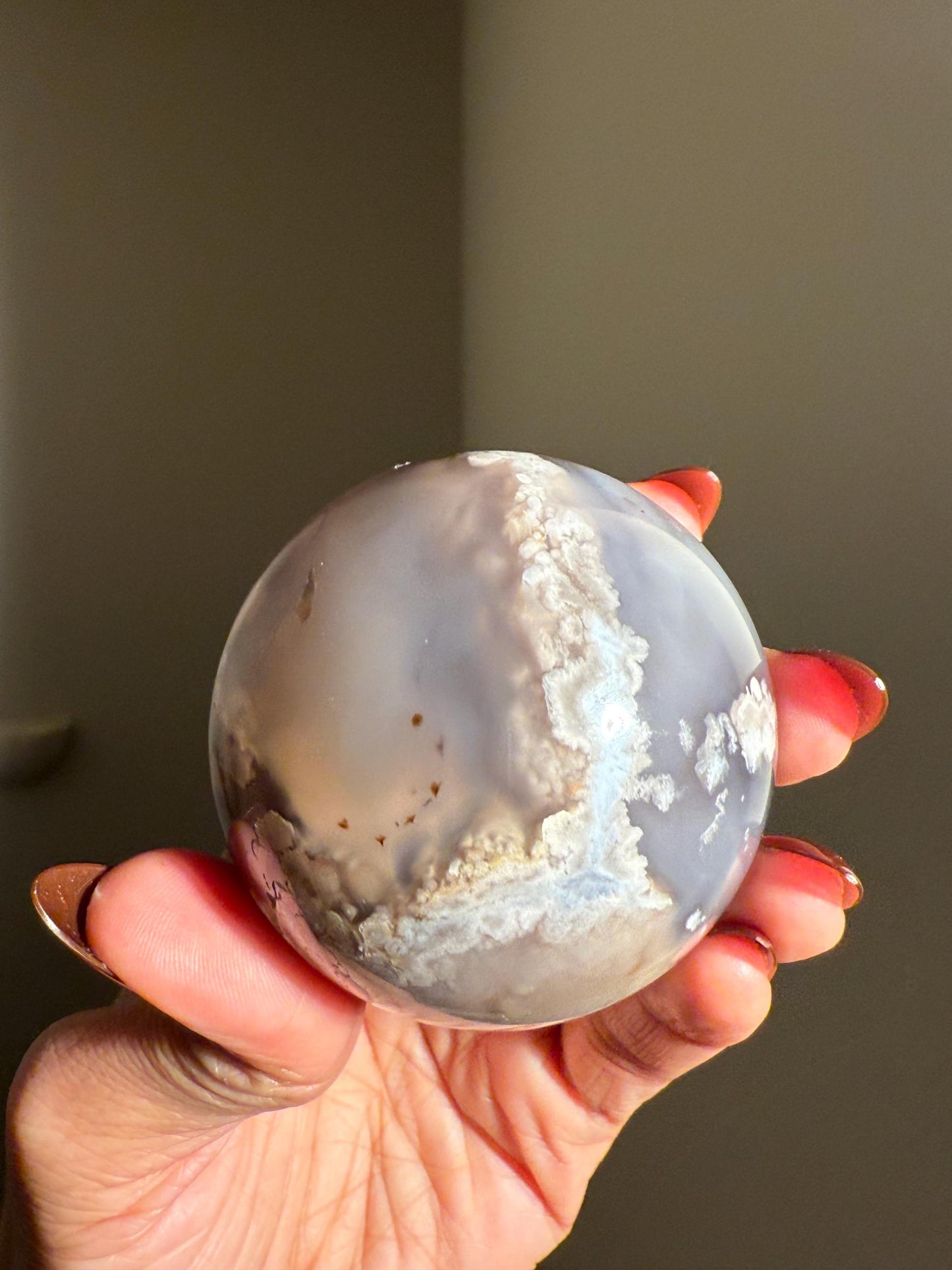 Black Flower Agate Sphere, Rare Black Flower Agate, Cherry Blossom Agate, Crystal Gift, Sakura Agate, 61 mm