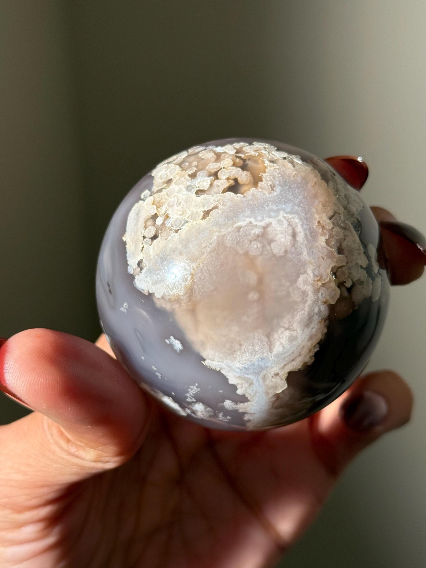 Black Flower Agate Sphere, Rare Black Flower Agate, Cherry Blossom Agate, Crystal Gift, Sakura Agate, 61 mm