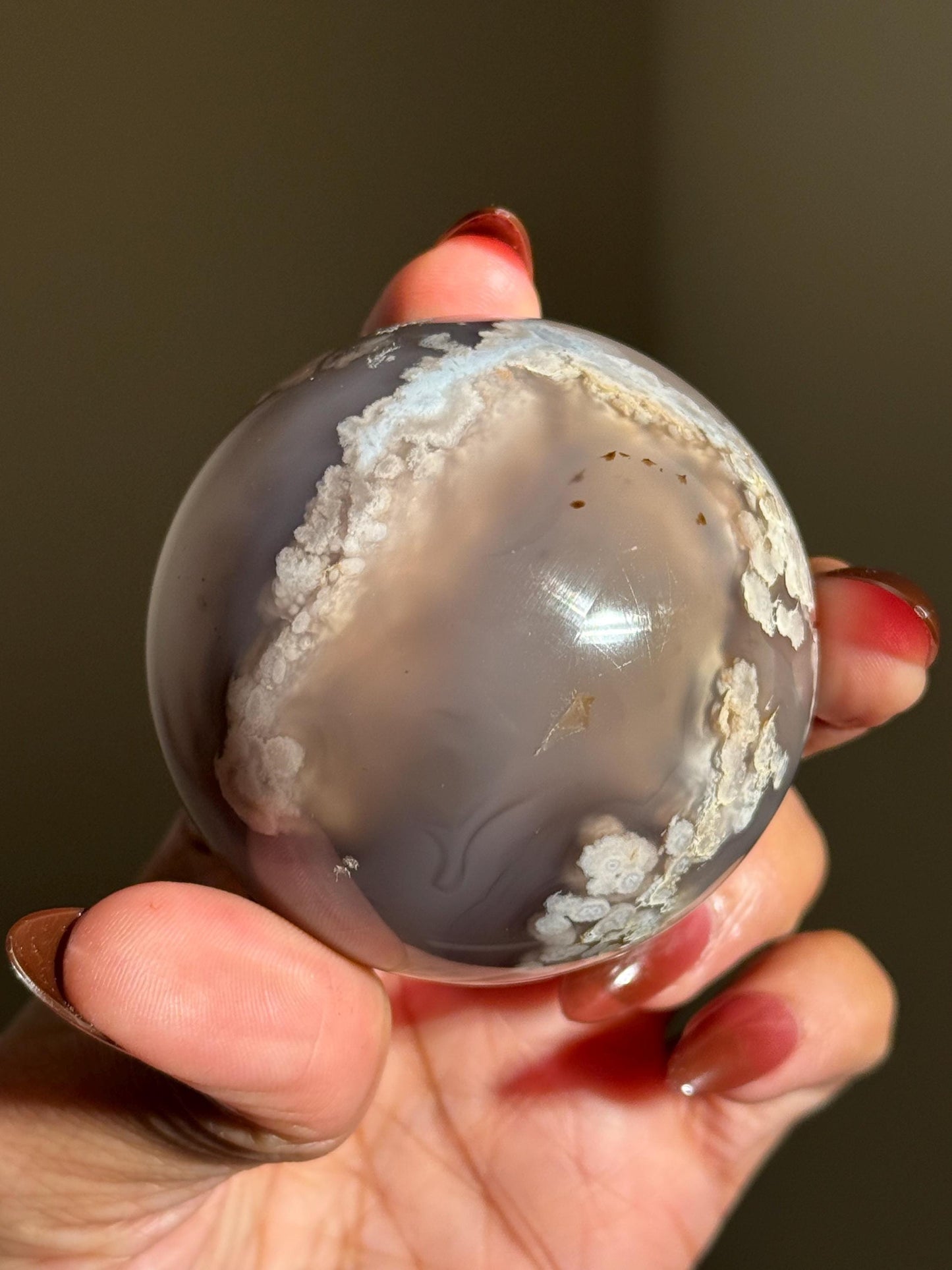 Black Flower Agate Sphere, Rare Black Flower Agate, Cherry Blossom Agate, Crystal Gift, Sakura Agate, 61 mm