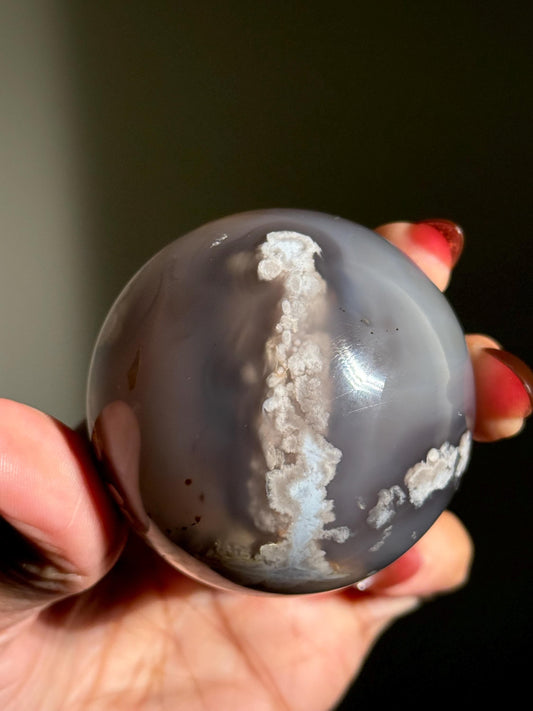 Black Flower Agate Sphere, Rare Black Flower Agate, Cherry Blossom Agate, Crystal Gift, Sakura Agate, 61 mm