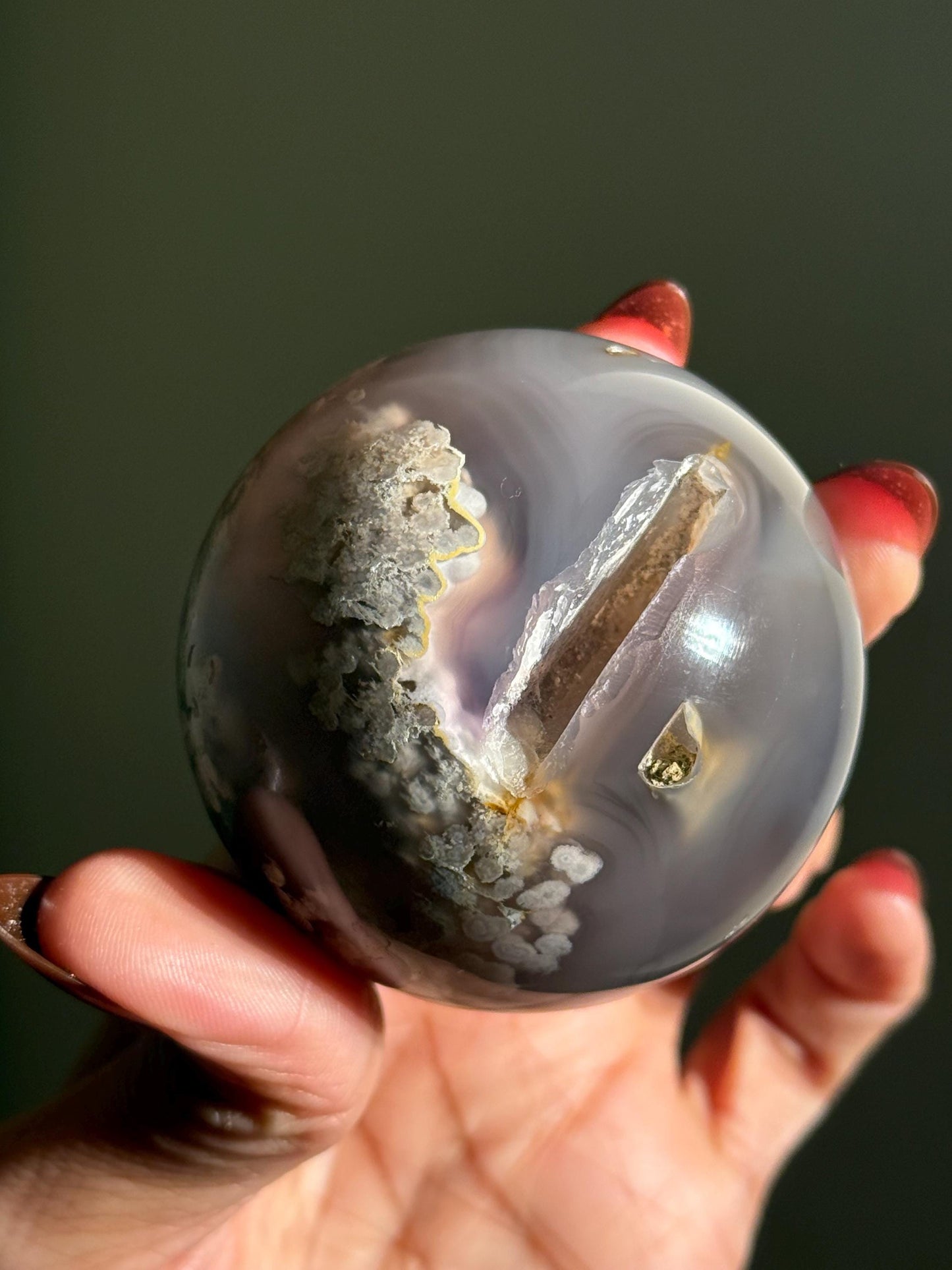 Black Flower Agate Sphere, Rare Black Flower Agate, Cherry Blossom Agate, Crystal Gift, Sakura Agate, 61 mm