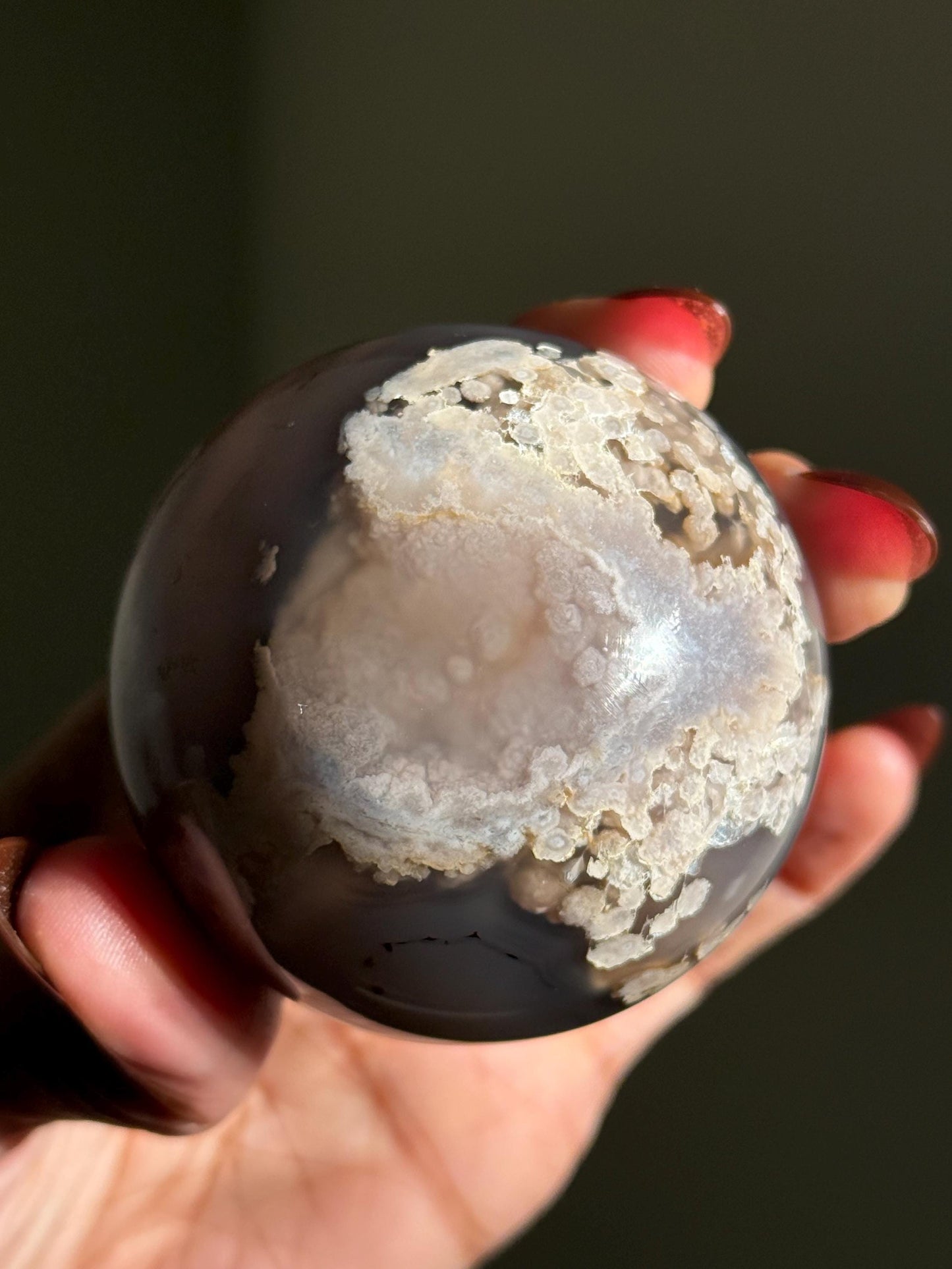 Black Flower Agate Sphere, Rare Black Flower Agate, Cherry Blossom Agate, Crystal Gift, Sakura Agate, 61 mm