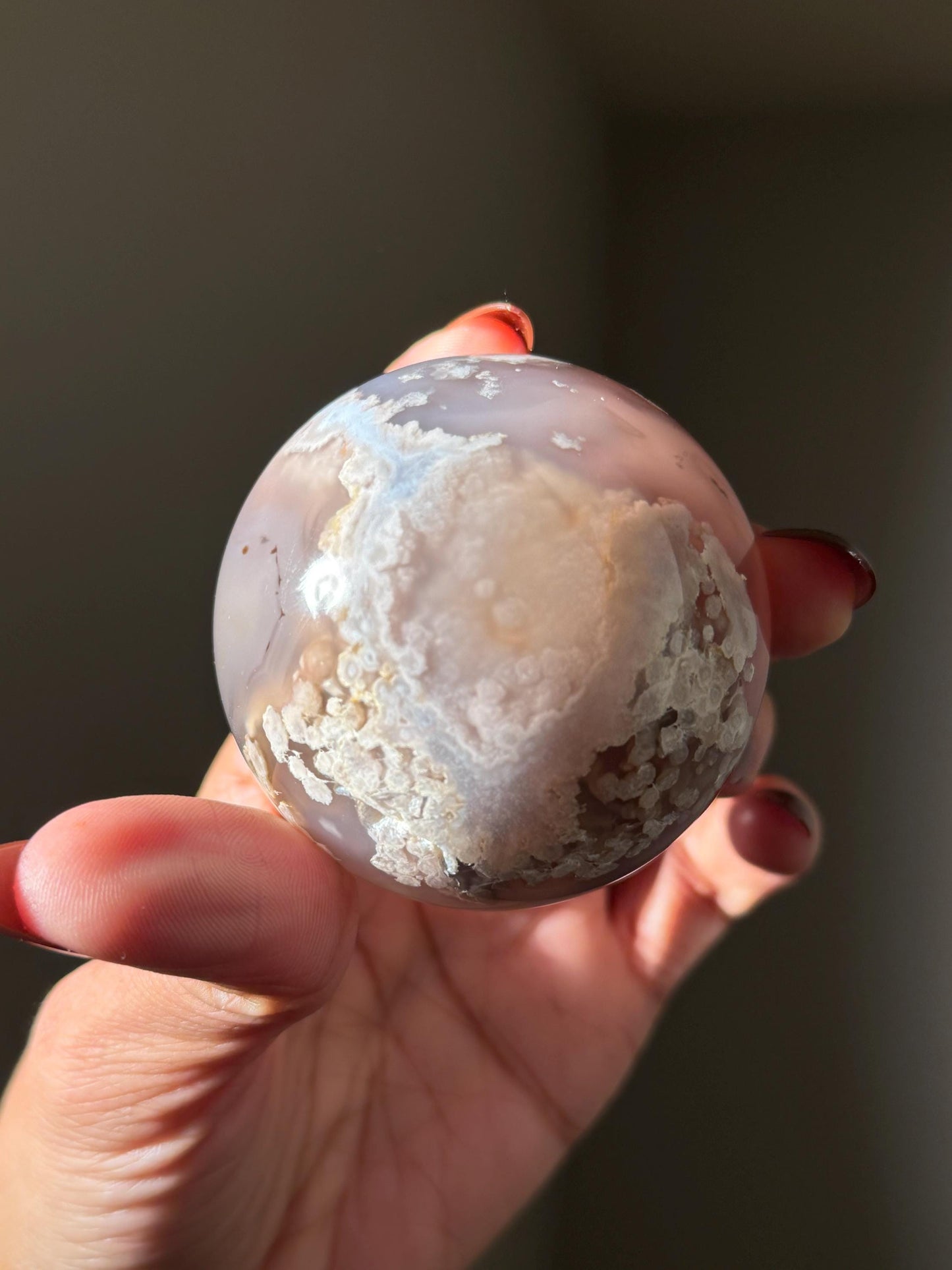 Black Flower Agate Sphere, Rare Black Flower Agate, Cherry Blossom Agate, Crystal Gift, Sakura Agate, 61 mm