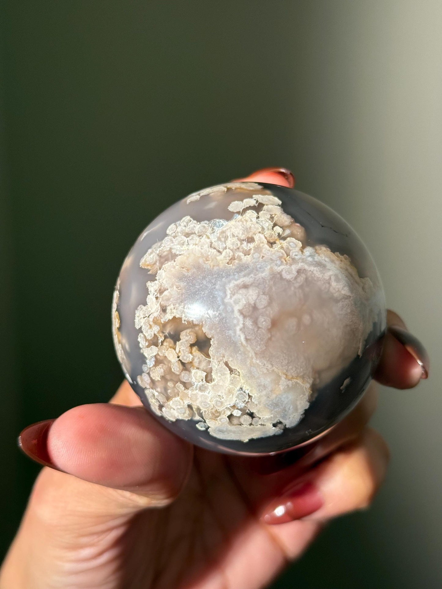 Black Flower Agate Sphere, Rare Black Flower Agate, Cherry Blossom Agate, Crystal Gift, Sakura Agate, 61 mm