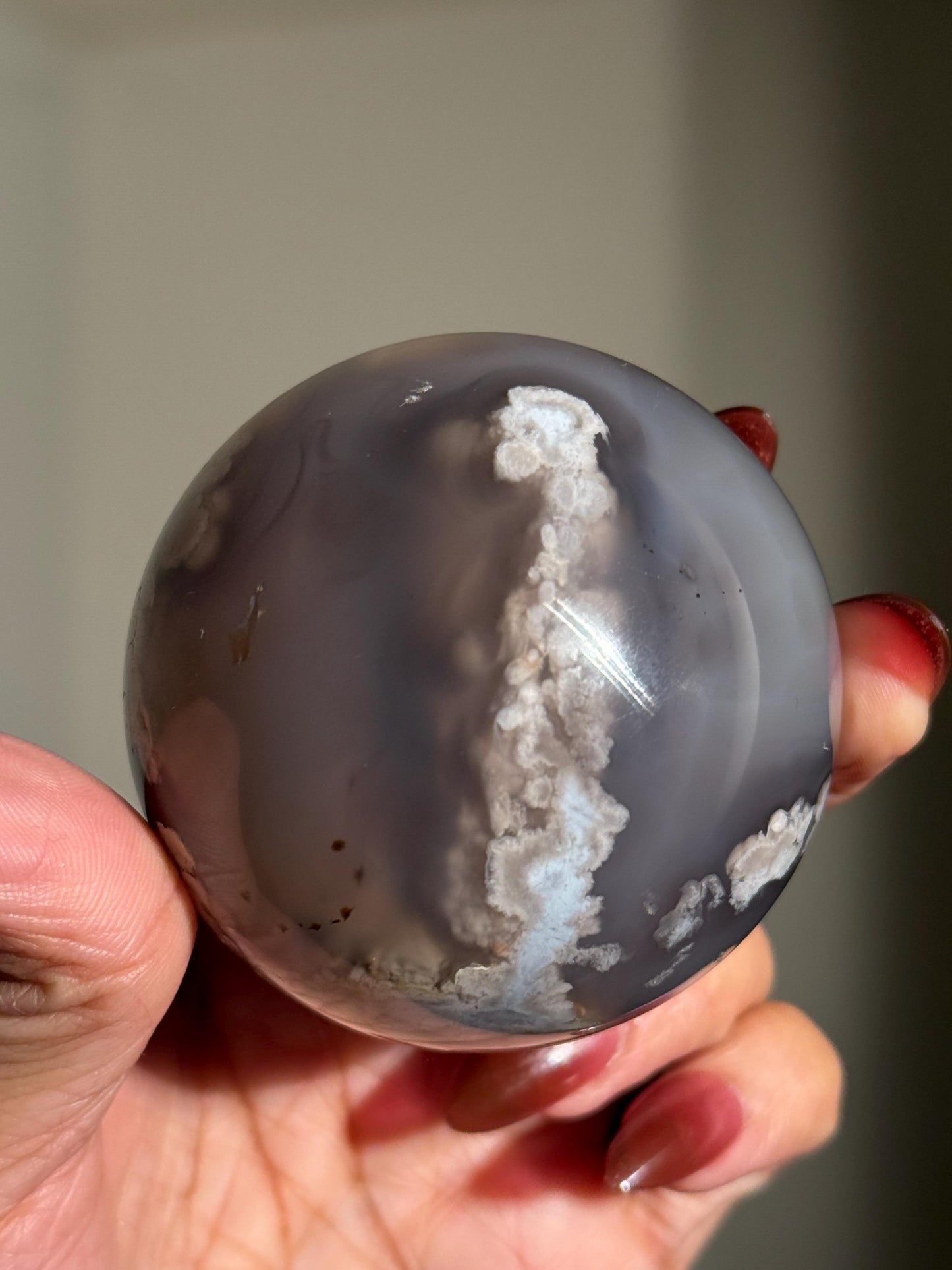Black Flower Agate Sphere, Rare Black Flower Agate, Cherry Blossom Agate, Crystal Gift, Sakura Agate, 61 mm