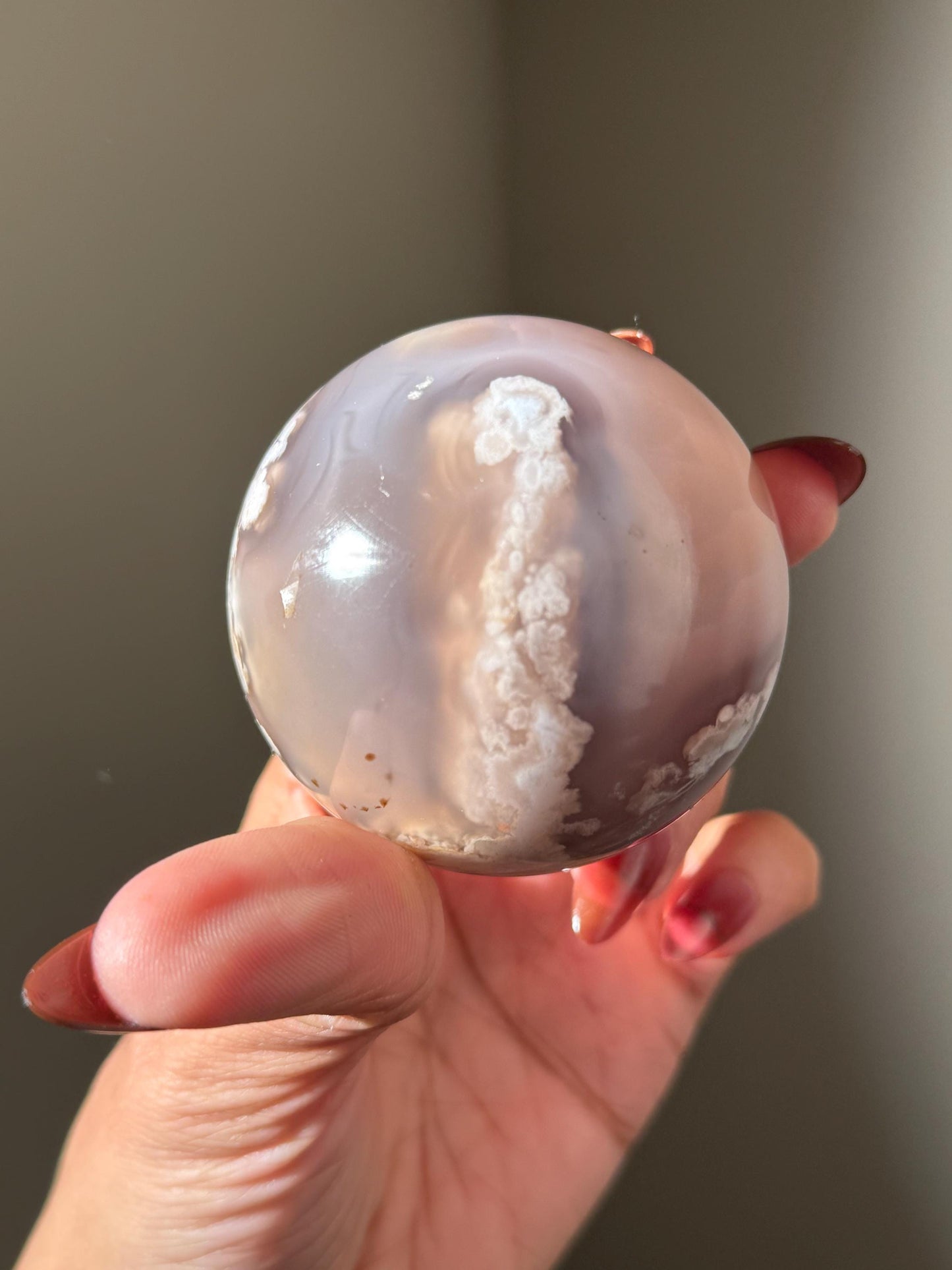 Black Flower Agate Sphere, Rare Black Flower Agate, Cherry Blossom Agate, Crystal Gift, Sakura Agate, 61 mm