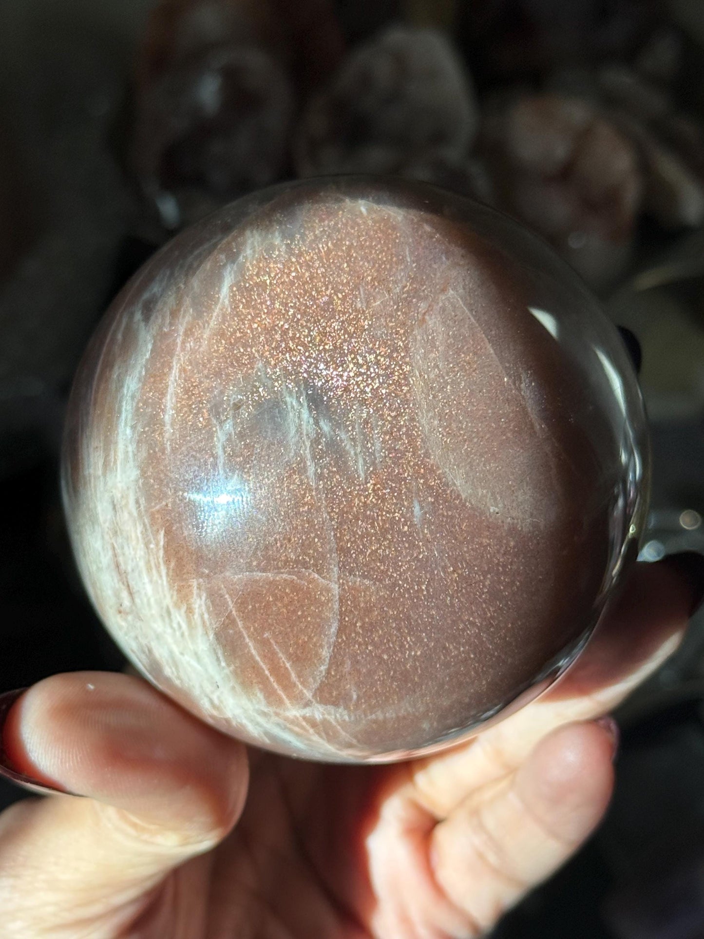 Star Flash Peach Suntone Sphere, Sunstone With Rainbow Confetti, Sunstone with  Moonstone Peach Moonstone, 76 mm