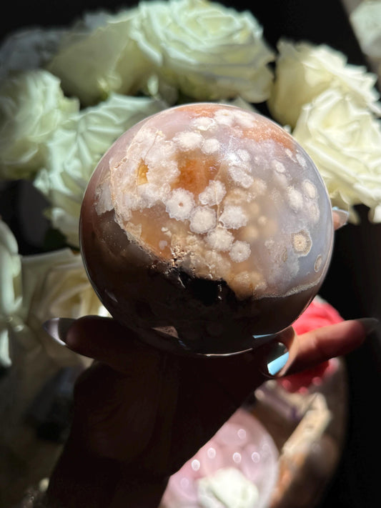 Large Flower Agate,  Pink Flower Agate Sphere, Flower Agate, Pastel Pink Flower Agate, Healing Crystals, Crystal Gifts, 2 pounds,