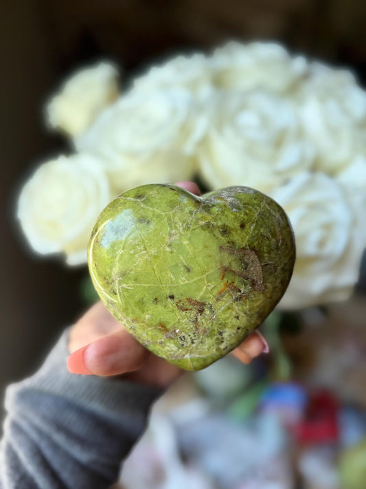 Large Green Opal Heart, Green Opal Heart, Pistachio Opal, Green Opal, Heart Chakra Healing Crystals, Crystal Gifts,