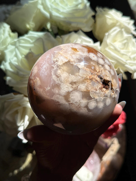 Large Flower Agate,  Pink Flower Agate Sphere, Flower Agate, Pastel Pink Flower Agate, Healing Crystals, Crystal Gifts, 2 pounds,