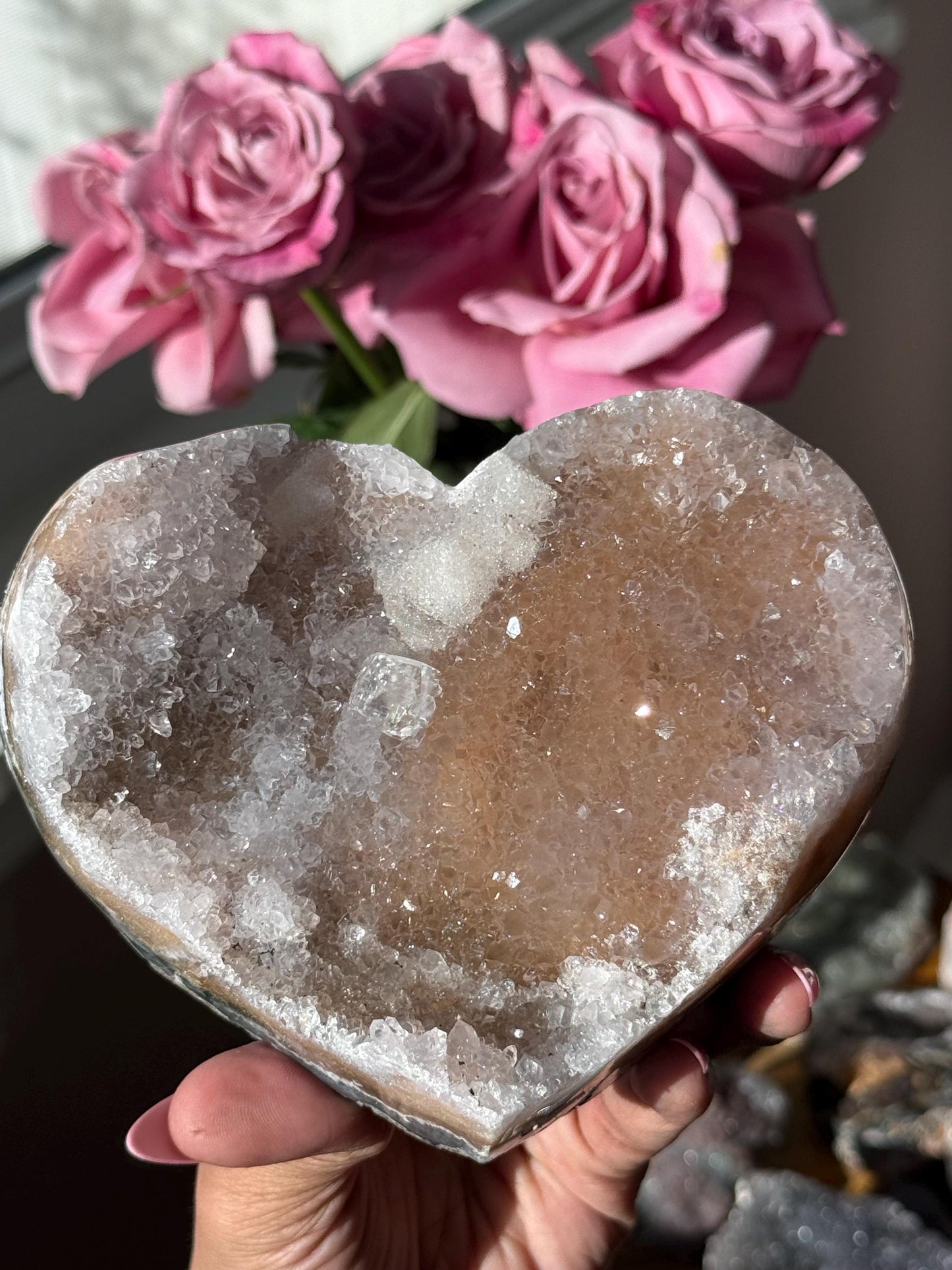 Druzy Pink Amethyst Heart - Brazilian Pink Amethyst Zeolite