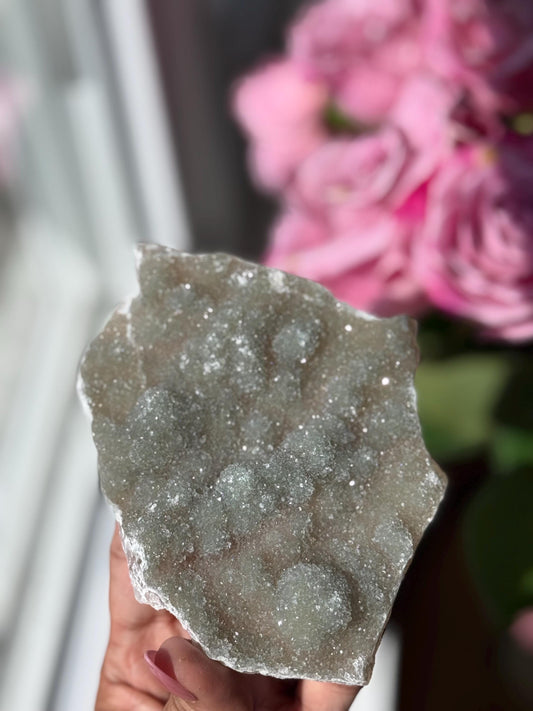 Druzy Green Amethyst Zeolite, Green Amethyst Geode, Natural Raw Amethyst, Amethyst Flower, Zeolite, Raw Crystal Mineral, THIN
