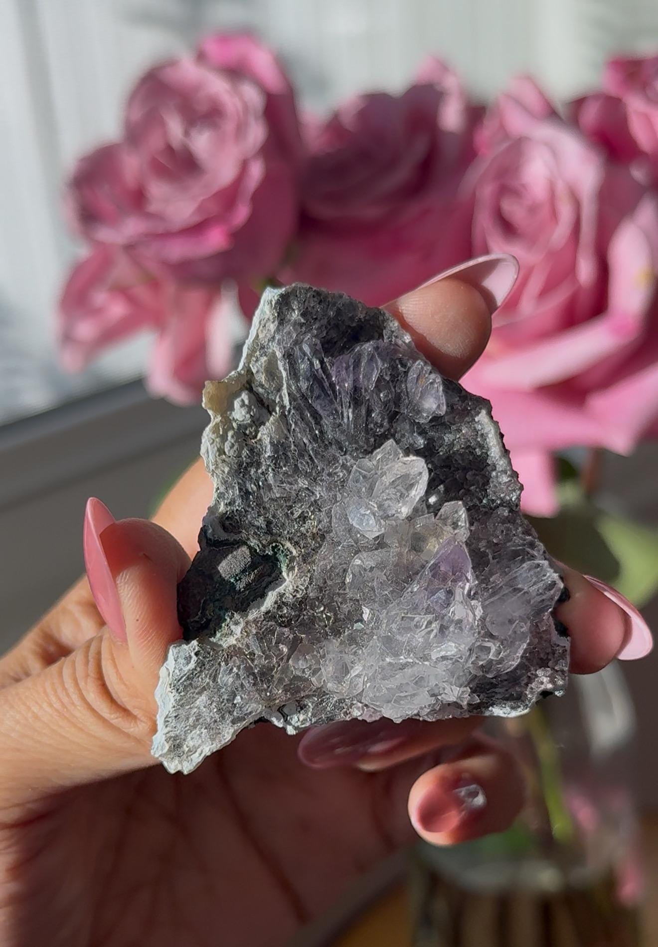 Flower Amethyst Zeolight, Amethyst Geode Cluster, Natural Raw Ameythst, Amethyst Flower, Zeolight Raw Crystal Mineral, Crystal Gifts, Fossil