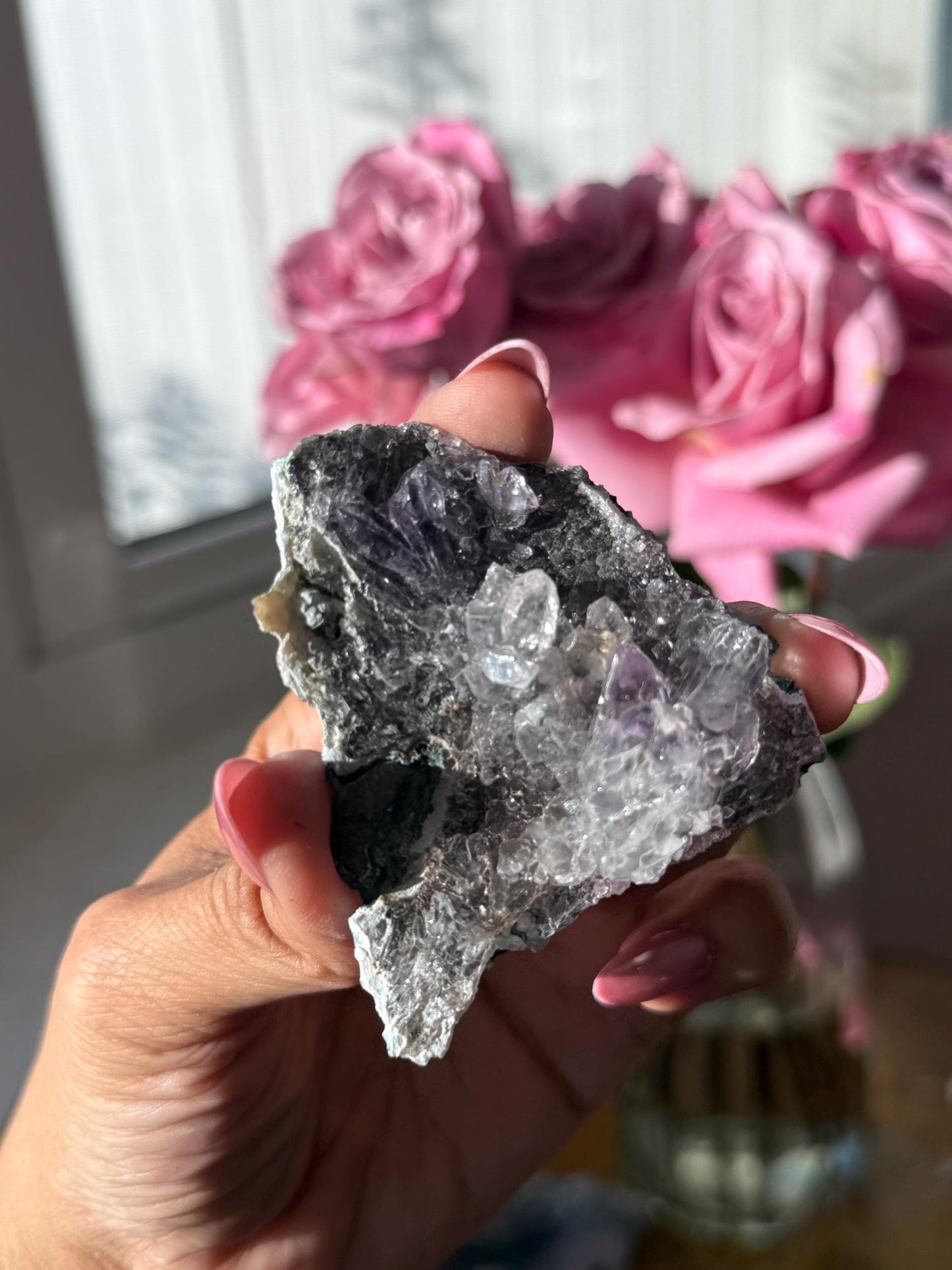 Flower Amethyst Zeolight, Amethyst Geode Cluster, Natural Raw Ameythst, Amethyst Flower, Zeolight Raw Crystal Mineral, Crystal Gifts, Fossil