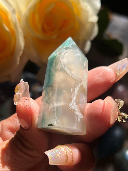 Green Flower Agate, Cherry Blossom Agate, Flower Agate, Healing Crystals, Crystal Gifts, Crystals for Healing, Green Flower Agate Towers