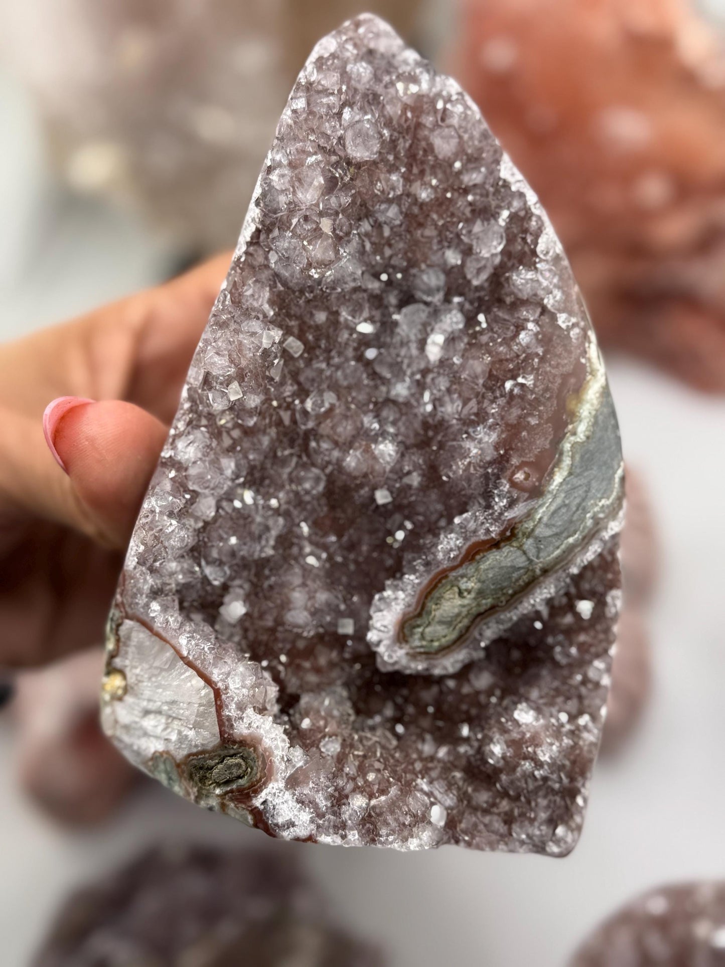 Sparkly Amethyst with Calcite, Galaxy Amethyst,  Polished Amethyst, Amethyst Cut Base, Calcite Amethyst