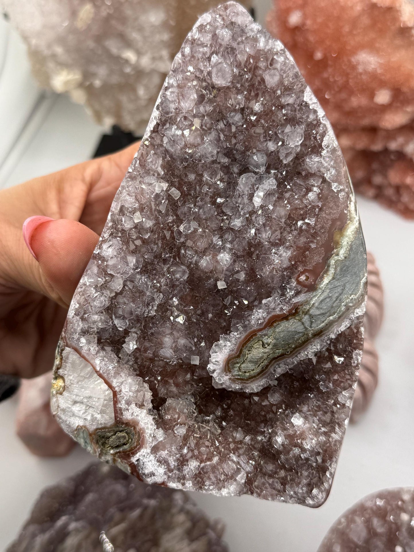 Sparkly Amethyst with Calcite, Galaxy Amethyst,  Polished Amethyst, Amethyst Cut Base, Calcite Amethyst