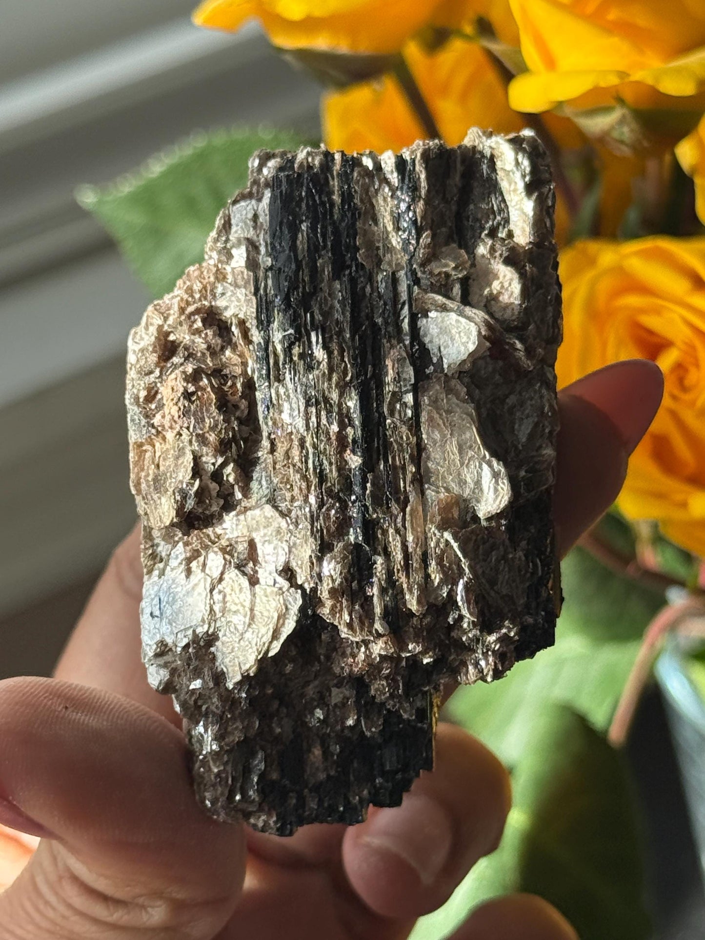 Small Black Tourmaline with Mica, Raw Black Tourmaline, Tourmaline mineral, Raw Crystal Specimen, Crystal Gifts, Home Decor