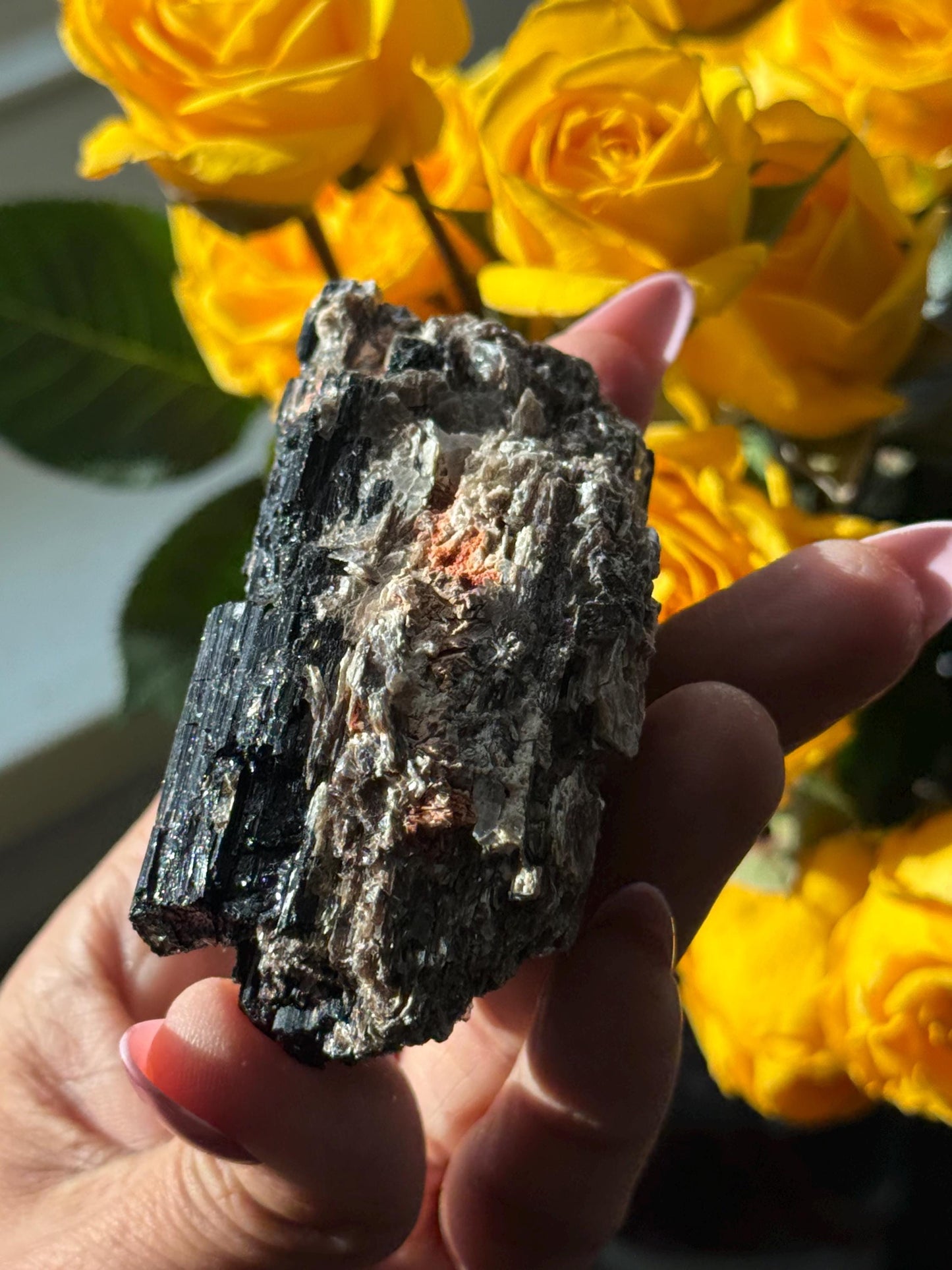 Small Black Tourmaline with Mica, Raw Black Tourmaline, Tourmaline mineral, Raw Crystal Specimen, Crystal Gifts, Home Decor