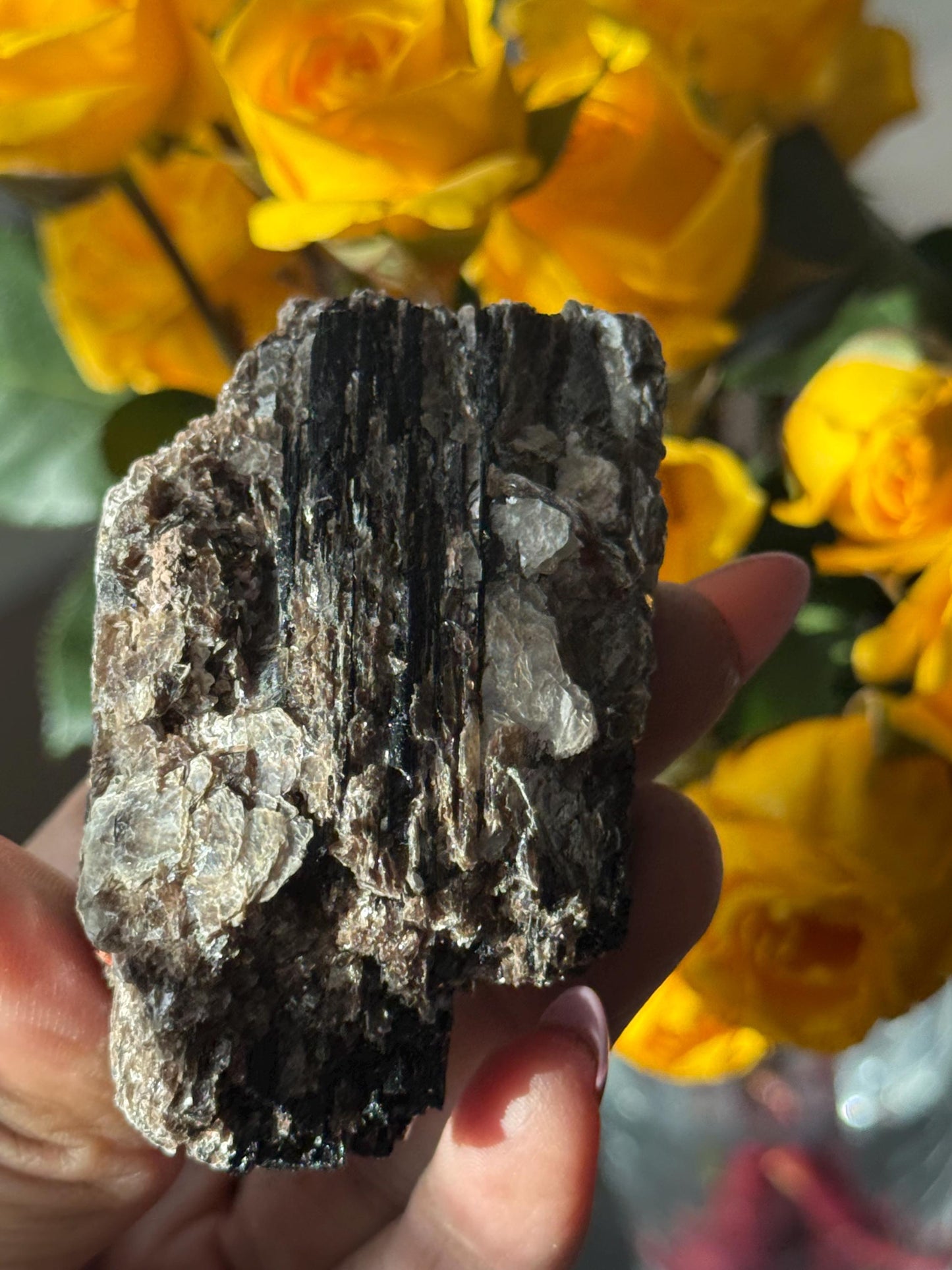 Small Black Tourmaline with Mica, Raw Black Tourmaline, Tourmaline mineral, Raw Crystal Specimen, Crystal Gifts, Home Decor