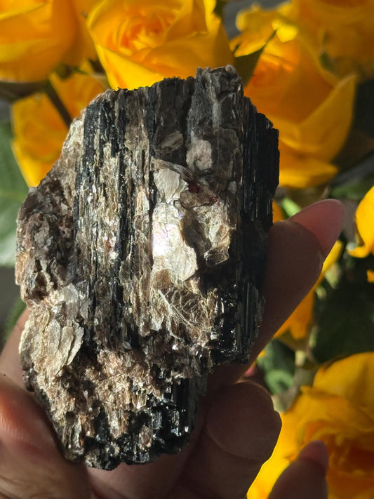 Small Black Tourmaline with Mica, Raw Black Tourmaline, Tourmaline mineral, Raw Crystal Specimen, Crystal Gifts, Home Decor