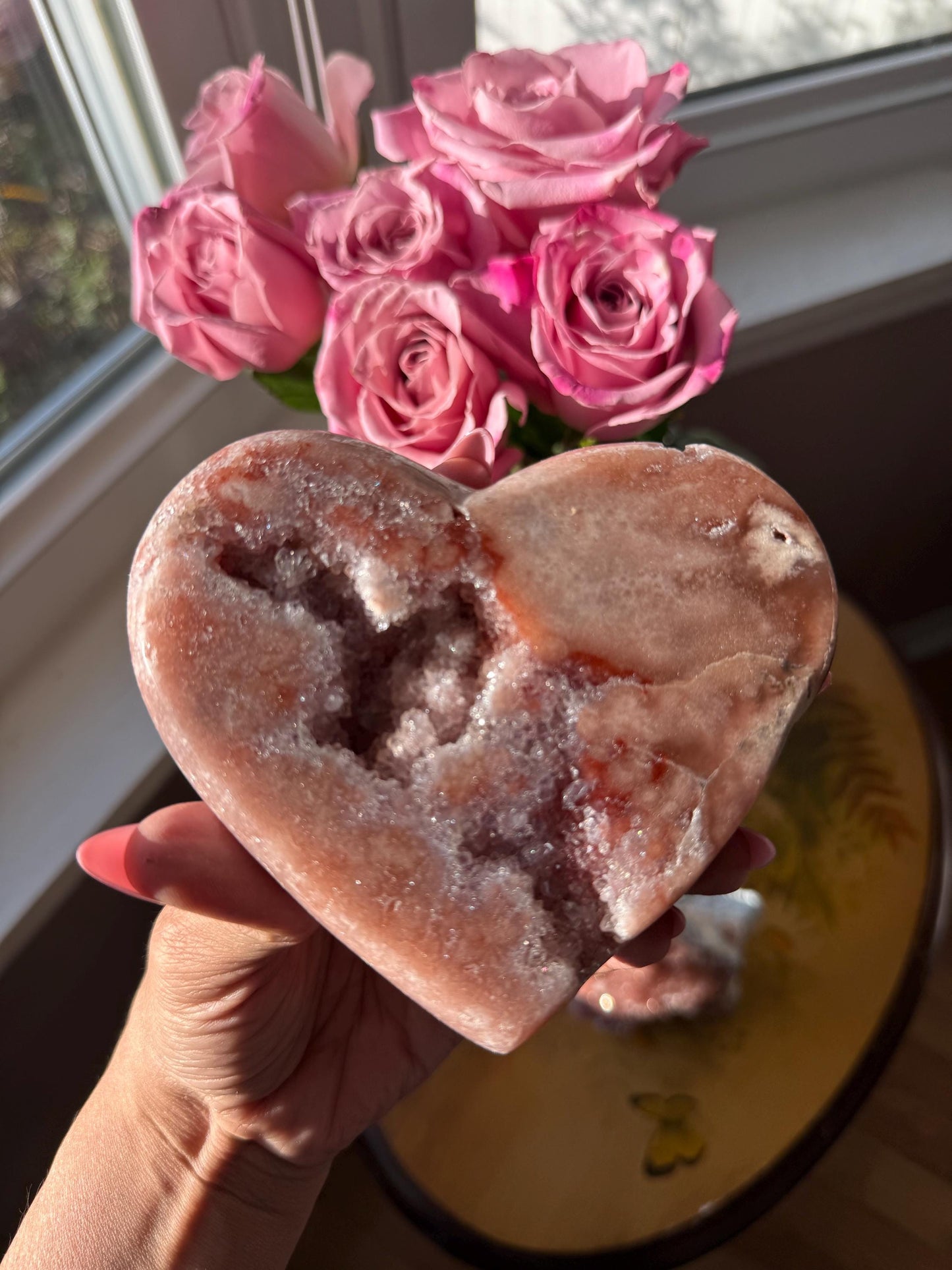 Druzy Pink Amethyst Heart on Stand, Pink Amethyst, Pink Amethyst From Brazil,  Home Decoration, Pink Decor, Crystals Gifts